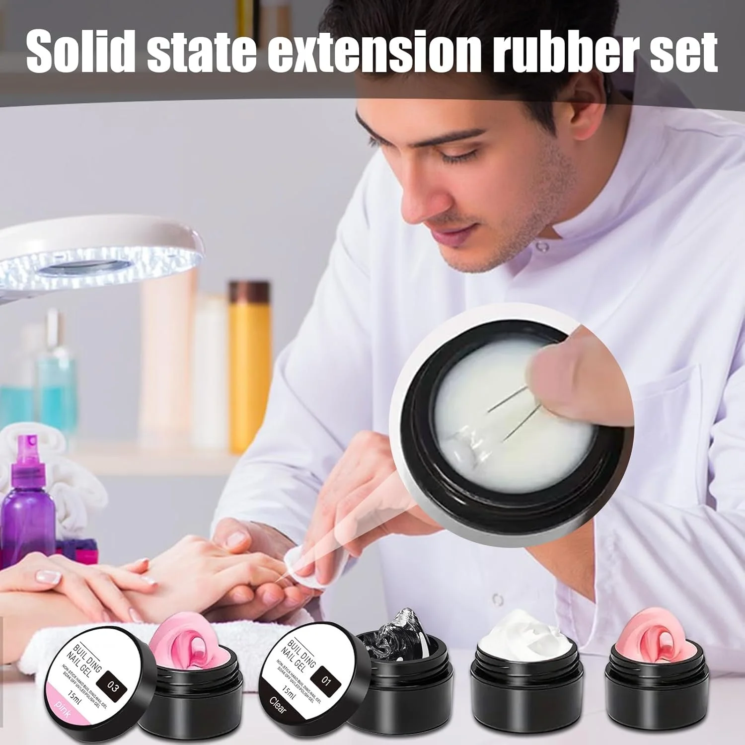 ژل سخت برای ناخن | چسب مانیکور ژل 4 رنگ، چسب سه بعدی اکستنشن بدون آب برای نوک فرانسوی سالن خانگی، گل، فویل مهر زنی، نگین انگشت پا