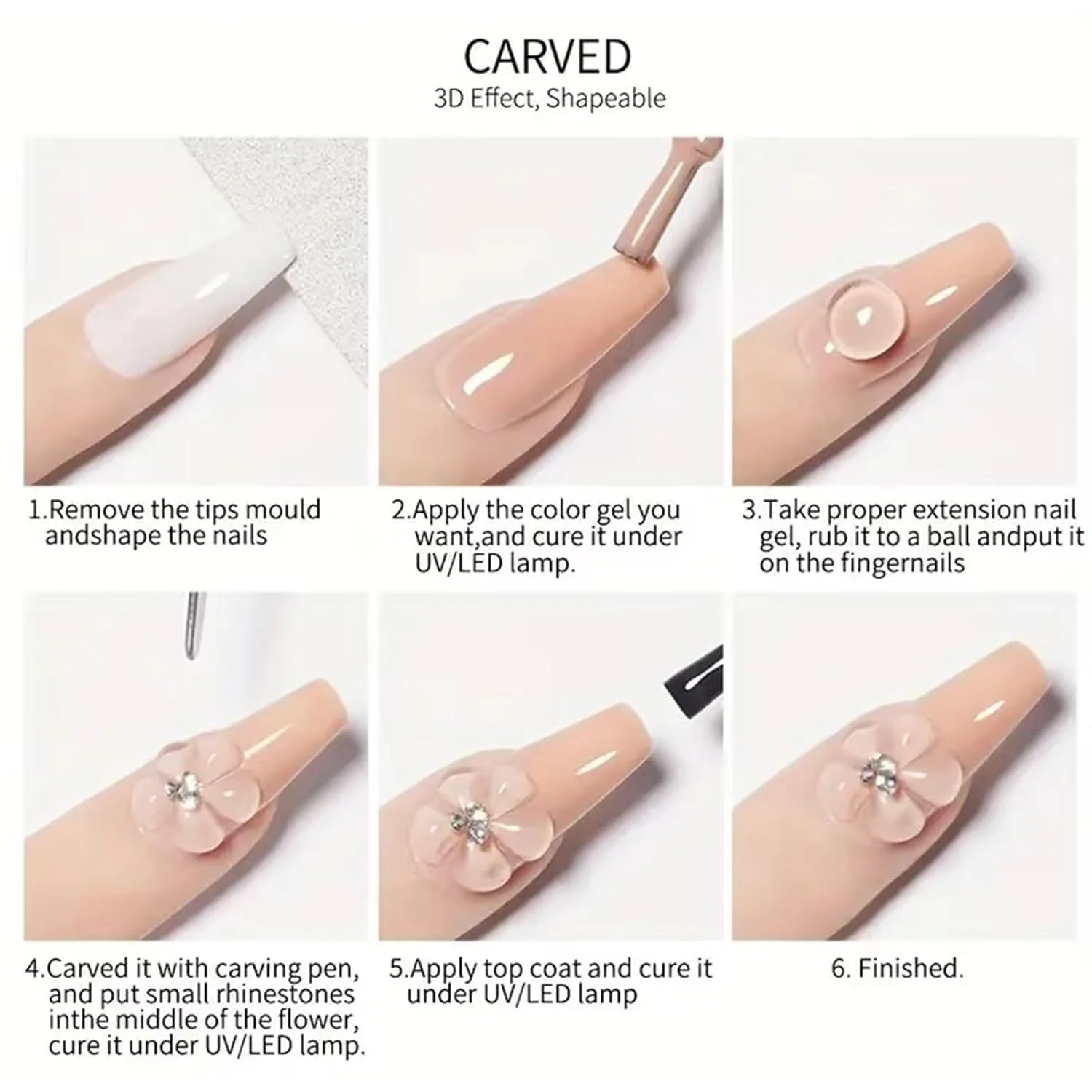 ژل سخت برای ناخن | چسب مانیکور ژل 4 رنگ، چسب سه بعدی اکستنشن بدون آب برای نوک فرانسوی سالن خانگی، گل، فویل مهر زنی، نگین انگشت پا