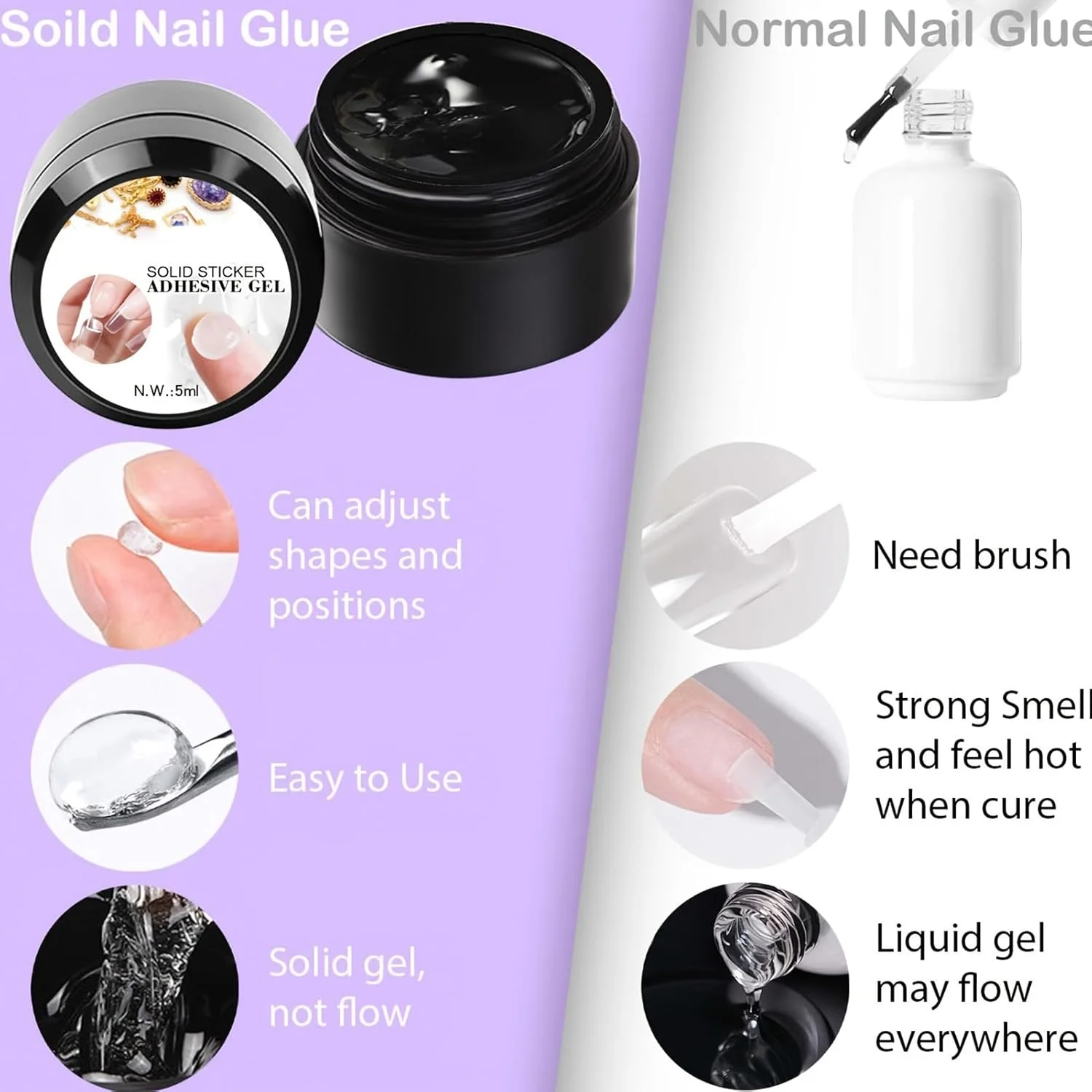 ژل سه بعدی، چسب قالب گیری نوک اکستنشن - ژل مانیکور طراحی نوک، برای نگین، گل، فویل، مهر زنی، مانیکور سالنی، پدیکور، نوک انگشت فرانسوی