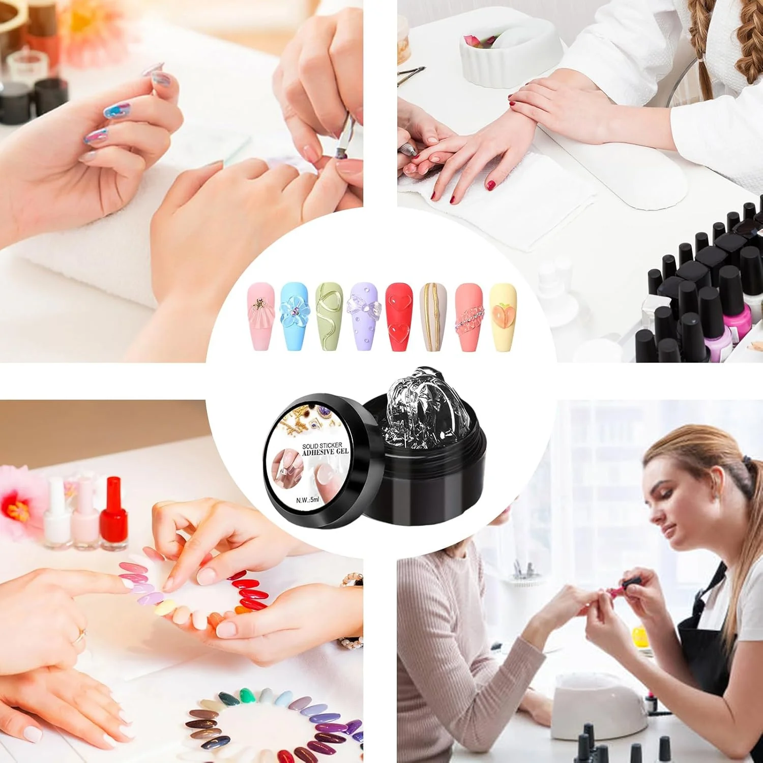 ژل سه بعدی، چسب تیپ اکستنشن بدون آب سه بعدی - ژل تیپ فرانسوی سخت | برای مانیکور و پدیکور ناخن در خانه برای خانم ها و دختران، تیپ های فرانسوی، نگین، گل، فویل، آویز و مهر زدن