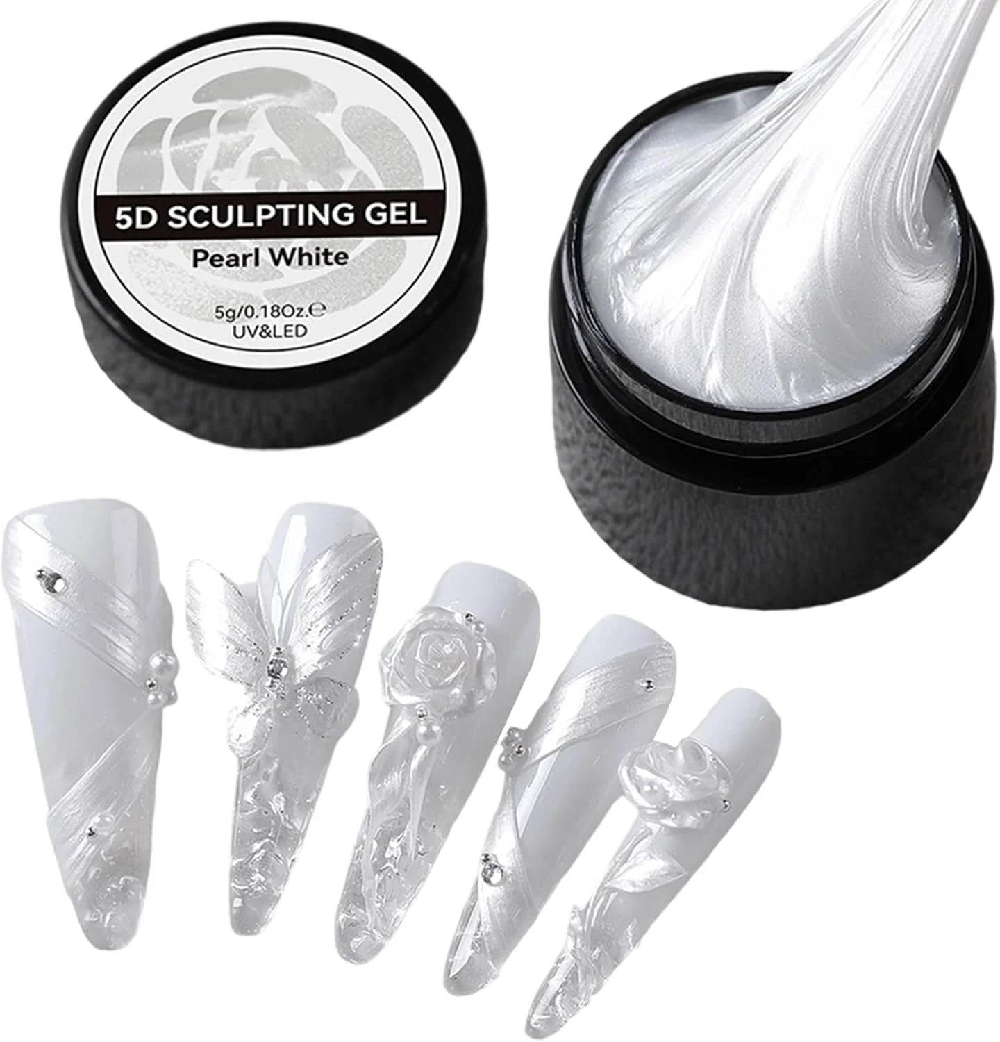 ژل سه بعدی ناخن، ژل مجسمه سازی سه بعدی مرواریدی برای طراحی ناخن، چسب صاف برای تزئین مانیکور، مناسب برای طراحی گل و مدل سازی و اکستنشن ناخن