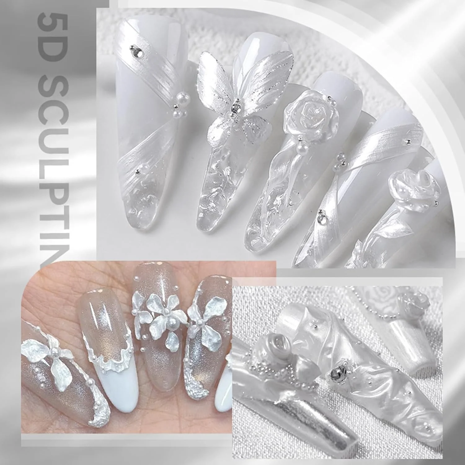 ژل سه بعدی ناخن، ژل مجسمه سازی سه بعدی مرواریدی برای طراحی ناخن، چسب صاف برای تزئین مانیکور، مناسب برای طراحی گل و مدل سازی و اکستنشن ناخن