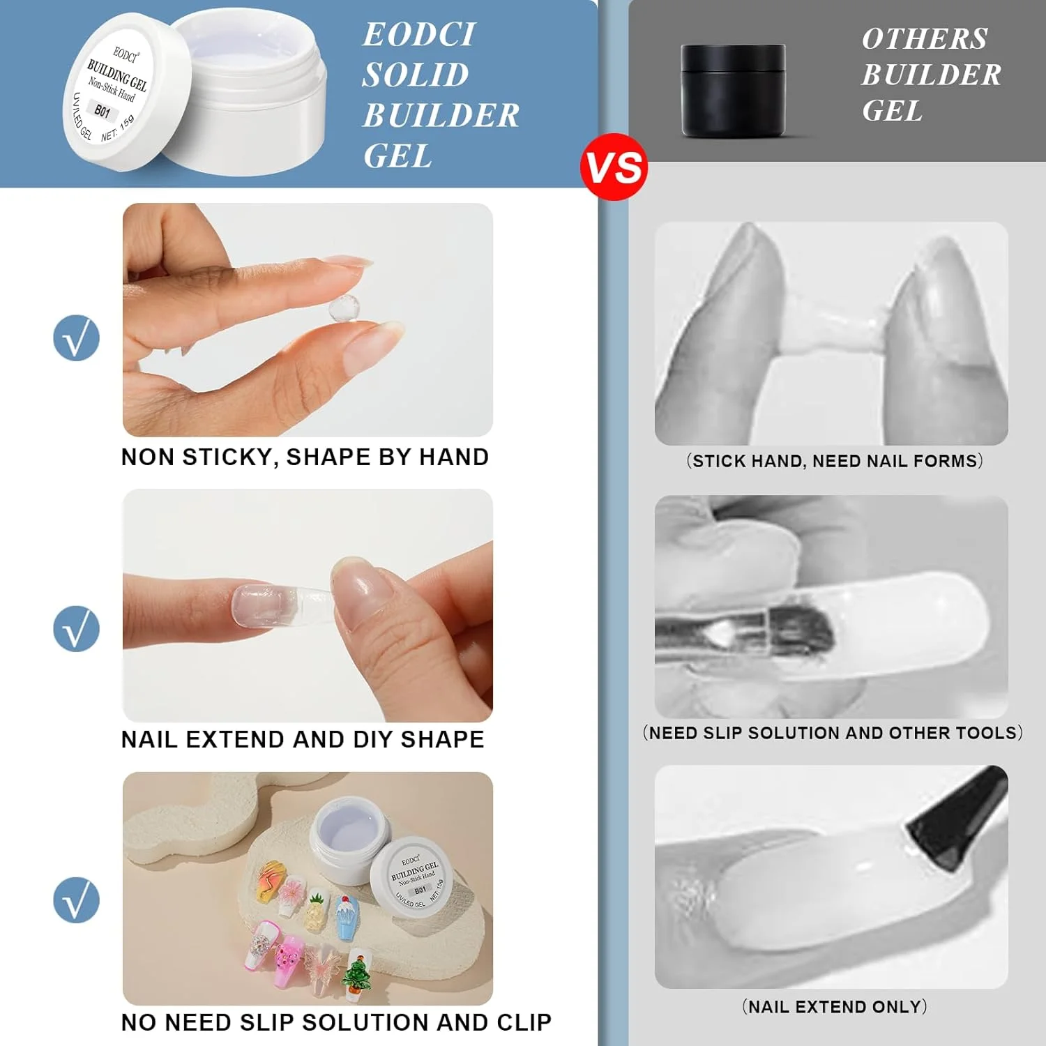 ژل بیلدر جامد برای ناخن، 15 گرم ژل چسب ناخن جامد، اکستنشن ژل ناخن، مجسمه سازی سه بعدی ناخن، ژل اکریلیک برای ناخن، ژل بیلدر برای سالن ناخن