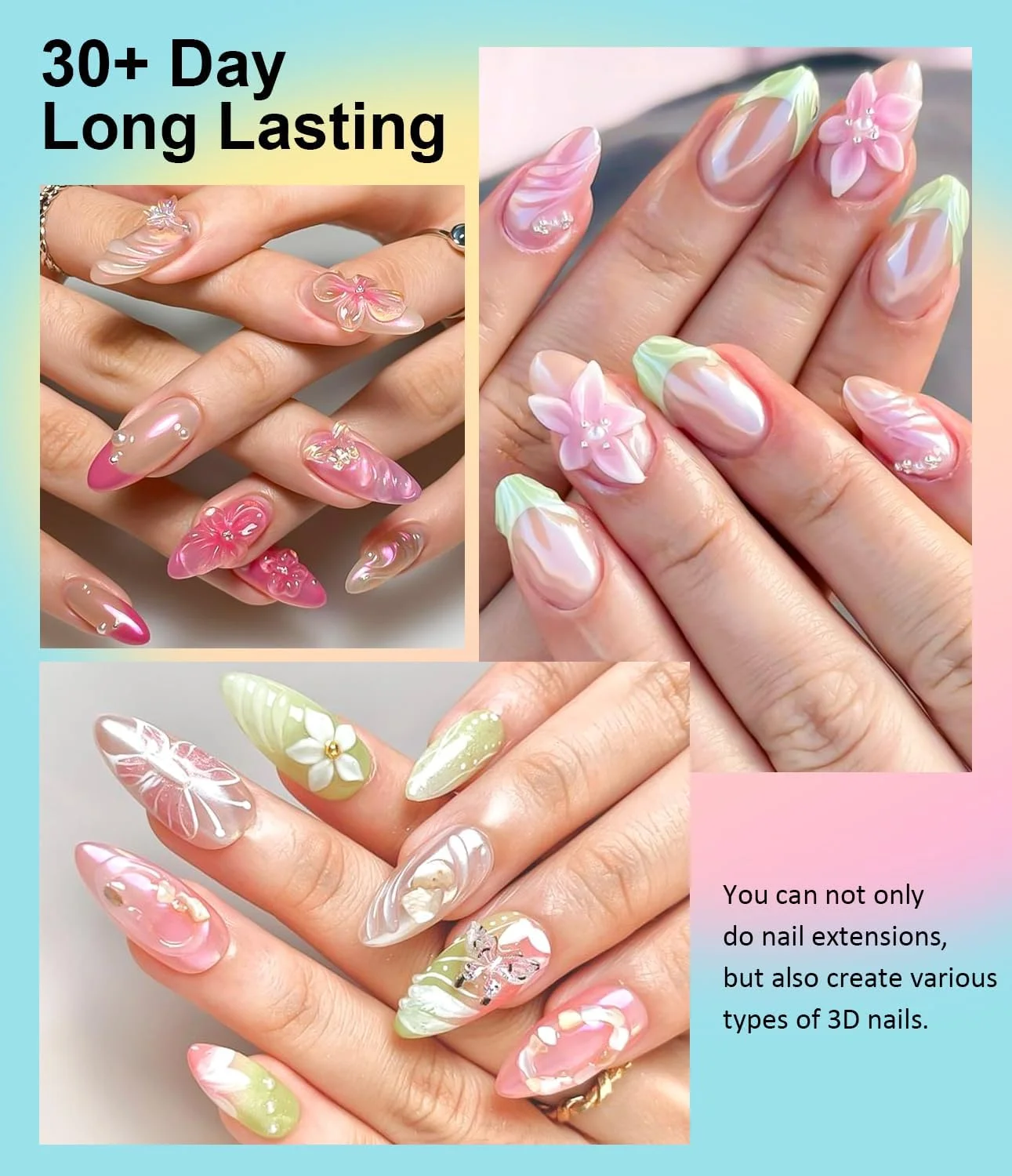 ژل بیلدر جامد برای ناخن LEDSUUEI - کیت اکستنشن ناخن صورتی شفاف، چسب حکاکی دستی غیر چسبنده برای دکوراسیون منزل سالن مانیکور، هنر ناخن DIY، 20 گرم (0.71 اونس مایع) با سیلیکون سه بعدی