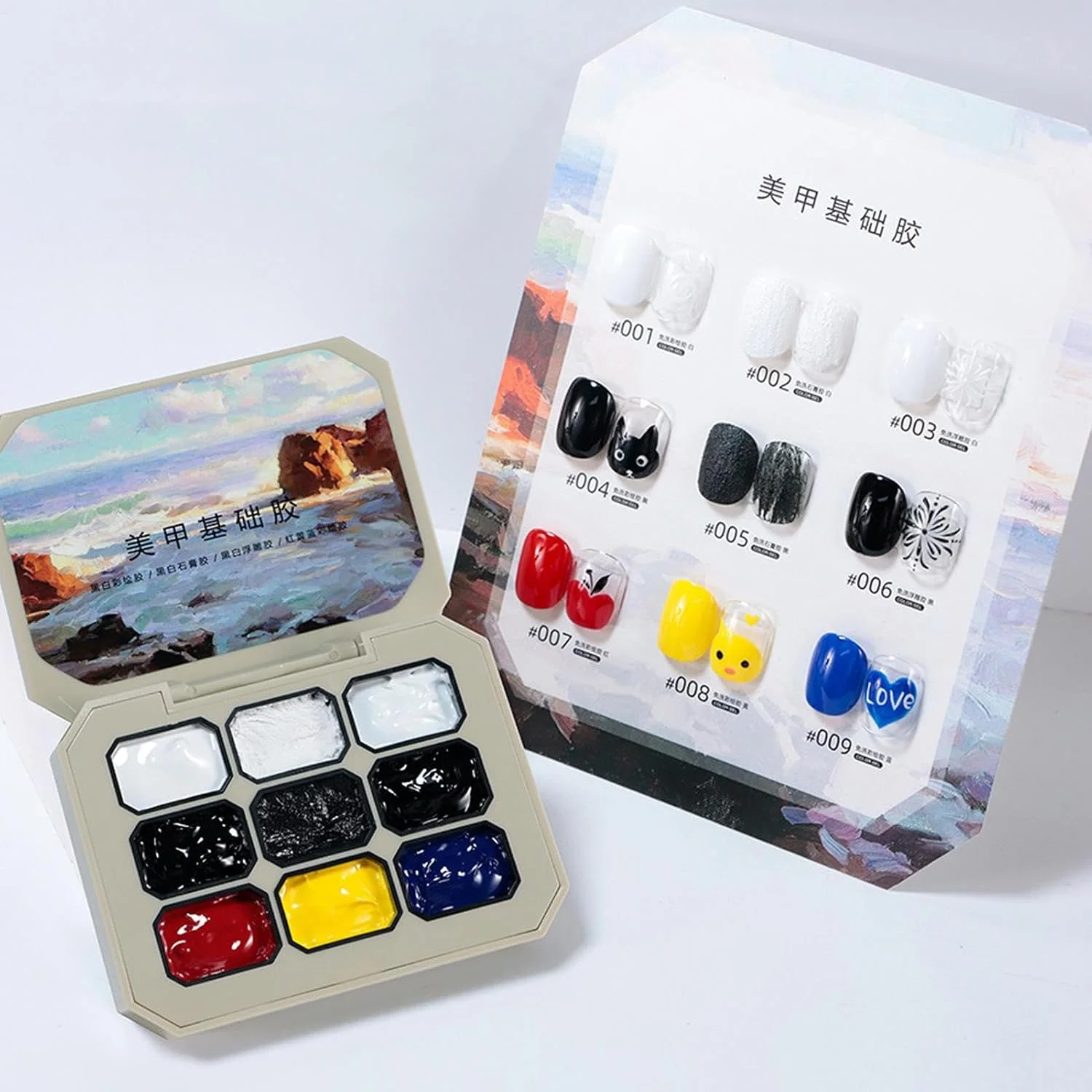 پالت لاک ژل جامد، پالت لاک ژل ۹ رنگ، ست پالت لاک ژل پاستلی، کیت چسب طراحی ناخن مناسب مانیکور فرانسوی، اکستنشن، سالن، هدیه تولد، تعطیلات و مانیکور خانگی