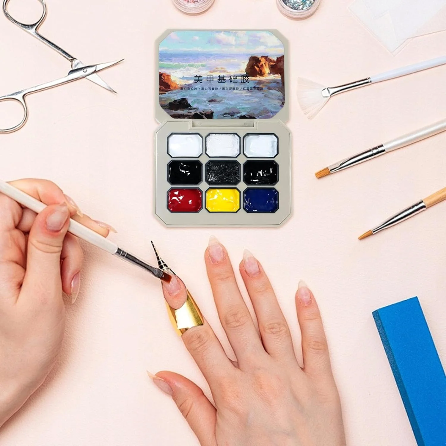 پالت لاک ژل جامد، پالت لاک ژل ۹ رنگ، ست پالت لاک ژل پاستلی، کیت چسب طراحی ناخن مناسب مانیکور فرانسوی، اکستنشن، سالن، هدیه تولد، تعطیلات و مانیکور خانگی