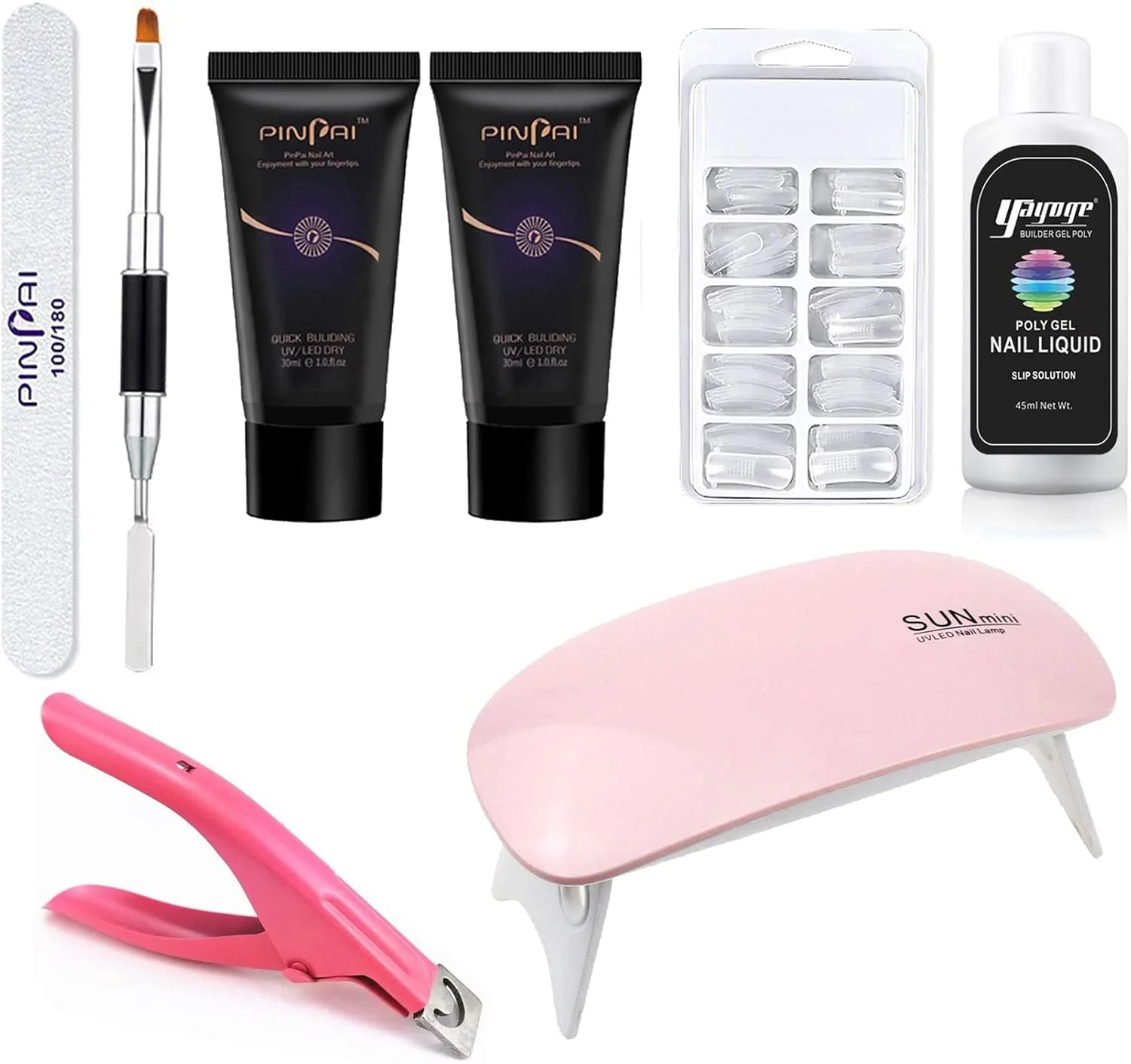 کیت ست اکستنشن ناخن با لامپ UV، ژل آکریلیک و ژل پولی ناخن