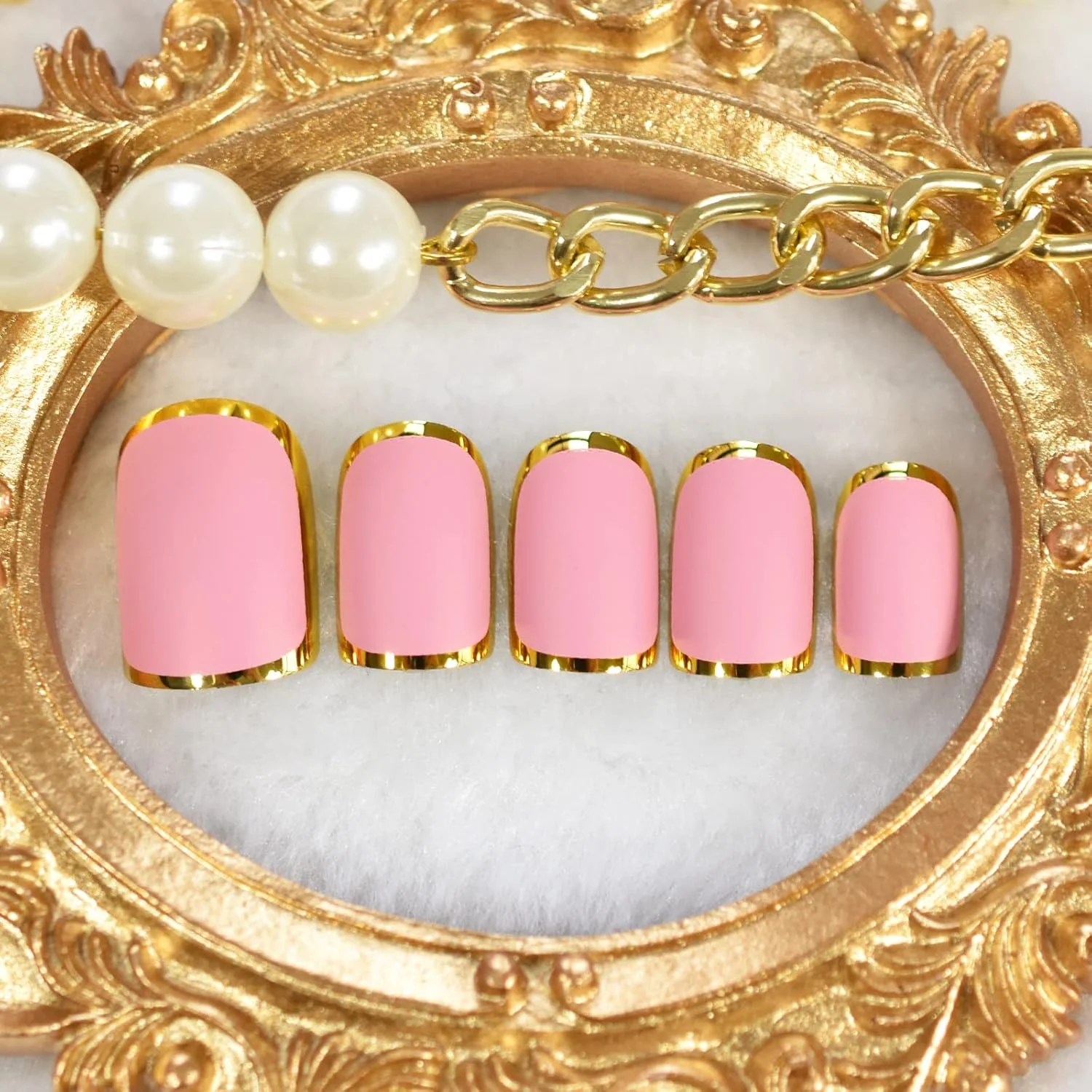 ناخن مصنوعی شیک اسکووال - نوک ناخن اکریلیک طبیعی پوشش کامل - 24 عدد در 12 سایز، مناسب سالن، نوک اکستنشن ناخن فوری DIY، صورتی مات با دور متالیک ناخن مصنوعی شیک اسکووال - نوک ناخن اکریلیک طبیعی پوشش کامل - 24 عدد در 12 سایز، مناسب سالن، نوک اکستنشن ناخن فوری DIY، صورتی مات با دور متالیک