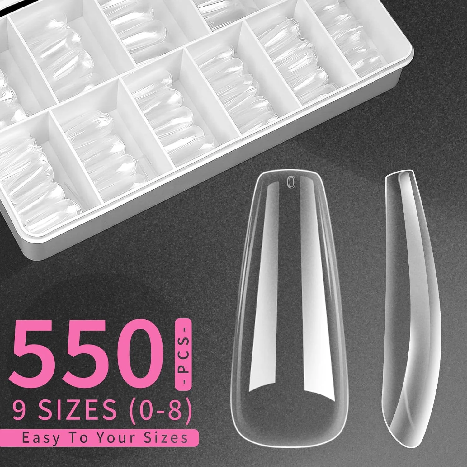 کیت نوک ناخن و چسب ژل کلارا کالرز، 550 عدد ناخن مصنوعی پوشش کامل و کیت چسب ناخن با لامپ LED ناخن، ناخن های مصنوعی بلند تابوتی ژل نرم برای ناخن اکریلیک - 9 سایز کیت نوک ناخن و چسب ژل کلارا کالرز، 550 عدد ناخن مصنوعی پوشش کامل و کیت چسب ناخن با لامپ LED ناخن، ناخن های مصنوعی بلند تابوتی ژل نرم برای ناخن اکریلیک - 9 سایز