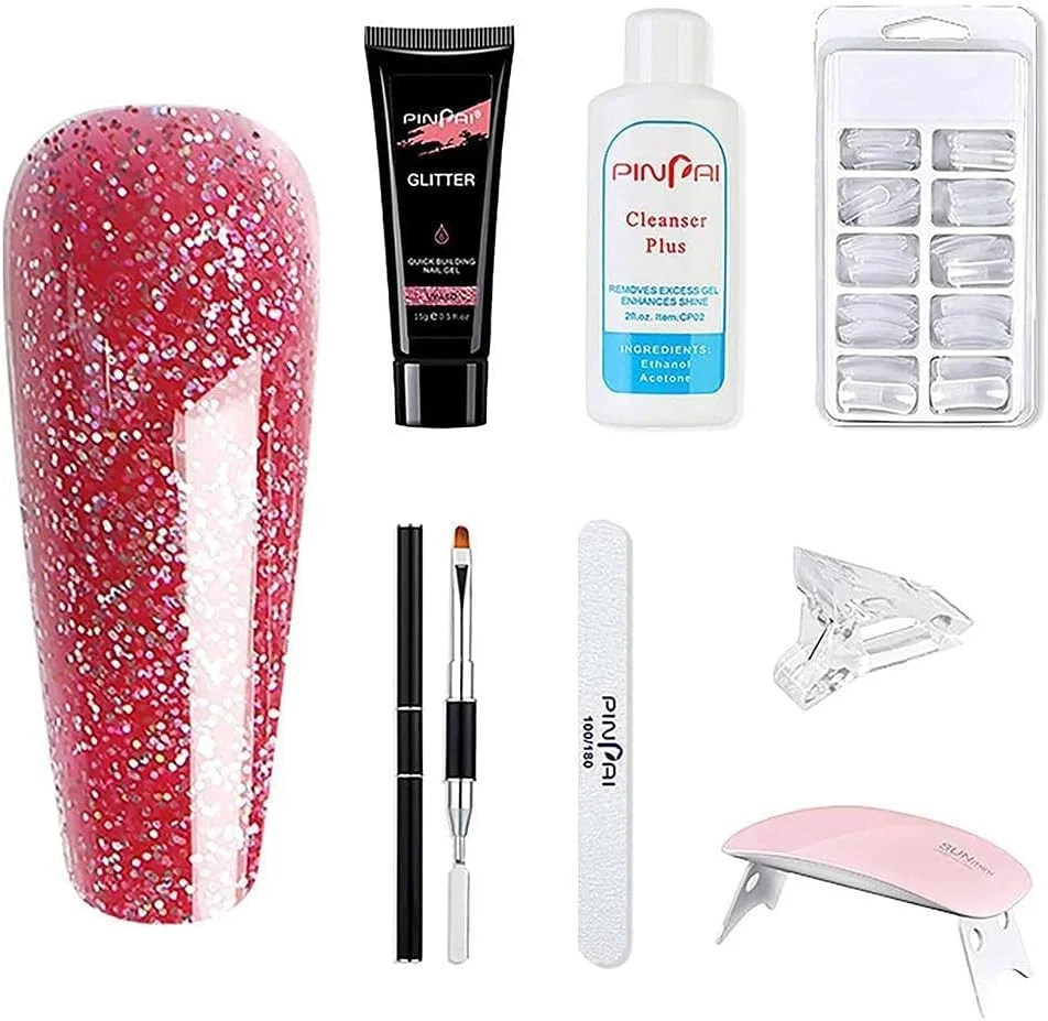 ست لاک ژل با دستگاه یو وی، ست اکستنشن ناخن ژلی براق برای شروع مانیکور، چسب ناخن، برس ناخن، سوهان ناخن، گیره ناخن، پوشش ناخن، دستگاه یو وی ناخن، مایع صاف کننده ناخن