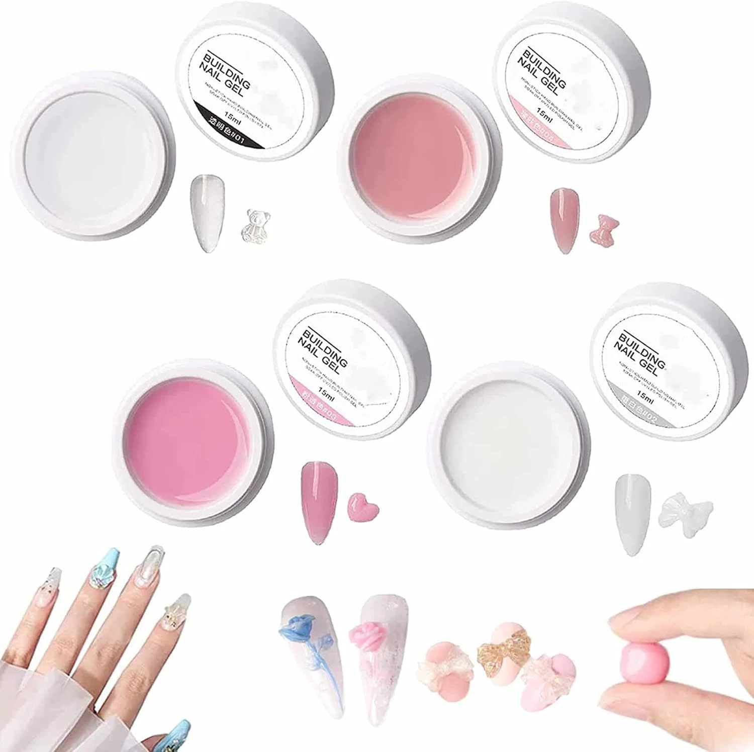 ست 4 عددی ژل اکستنشن ناخن، کیت جدید اکستنشن ناخن 2022، چسب ژل جامد 15 میلی لیتری، ژل ساختمانی غیر چسبنده سه بعدی برای سالن های هنری ناخن و مبتدیان DIY مانیکور ناخن