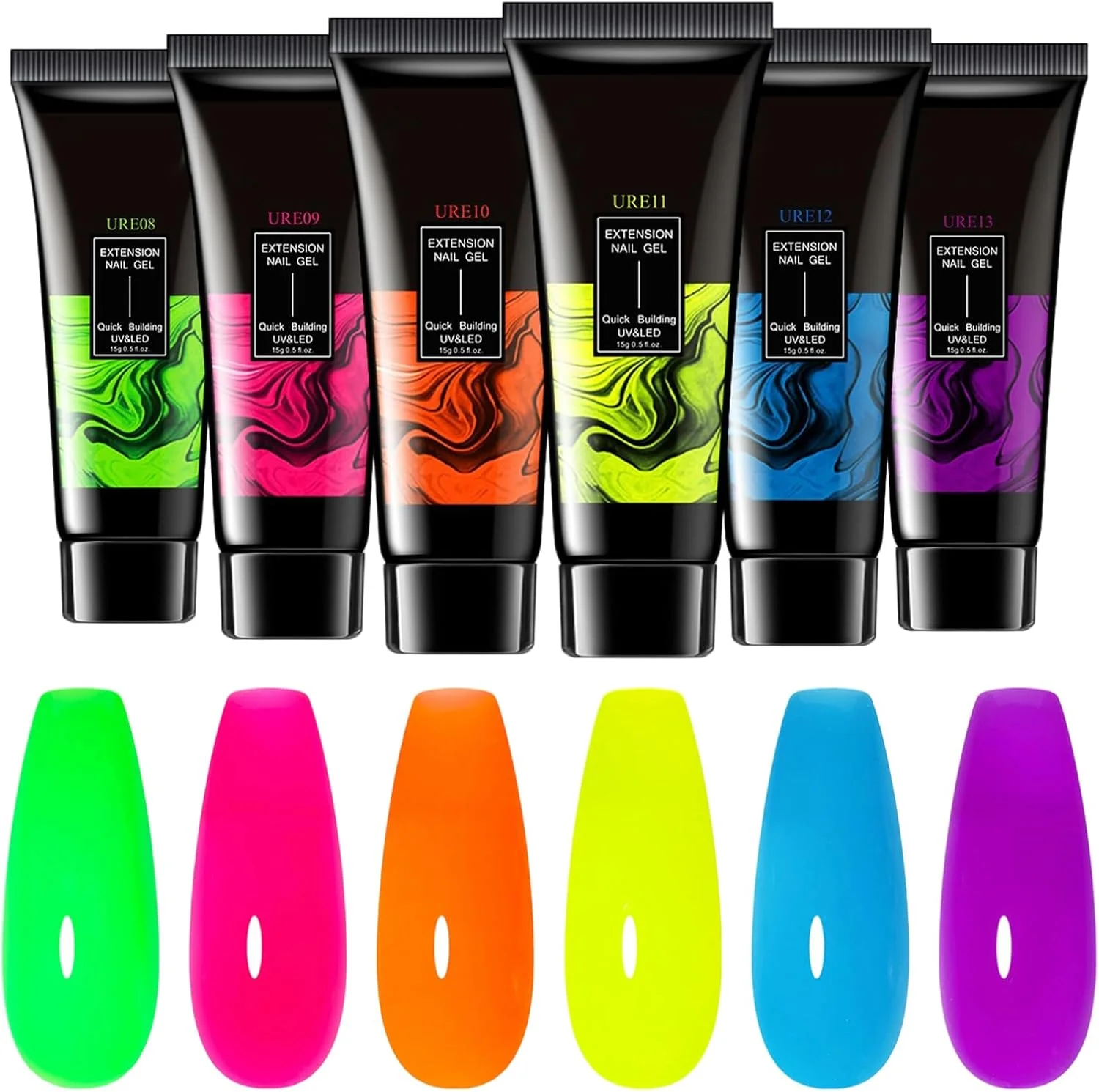 کیت رنگ ژل ناخن - ژل اکستنشن ناخن شب تاب | ۶ رنگ اکلیل دار با ماندگاری طولانی، چسب اکستنشن هنری سالنی برای تزئینات خلاقانه مهمانی شبانه دختران و زنان
