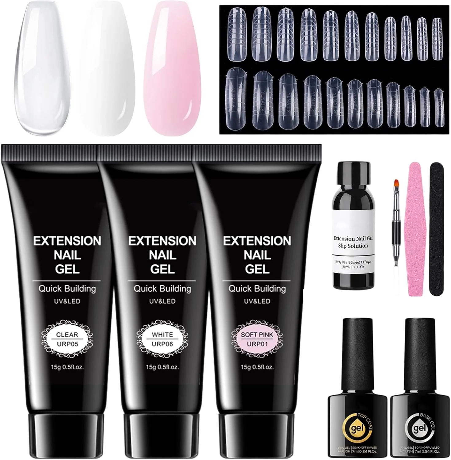 کیت کاشت ناخن ژلی - کیت اکستنشن ناخن با نوک ژلی با 3 رنگ، ست مجسمه سازی قابل تنظیم، ابزار هنری چسب با ماندگاری طولانی برای سالن، خانه، مبتدیان و دختران