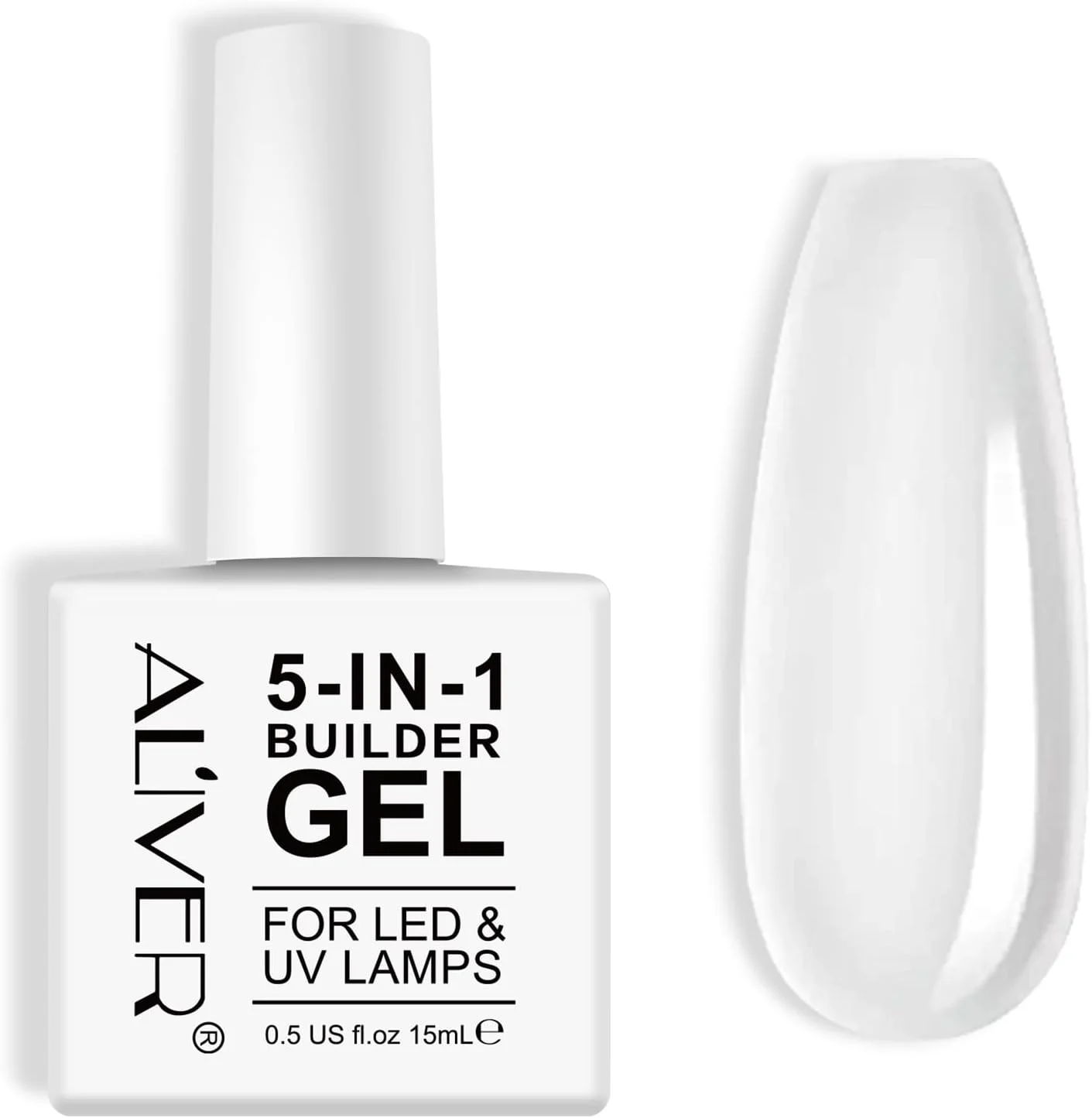 ژل بیلدر ناخن ALIVER شفاف (15 میلی لیتر)، تقویت کننده 5 در 1 UV، لایه پایه لاک، ژل سخت برای اکستنشن، ترمیم مانیکور هنری، تزئین، برچسب و جواهرات