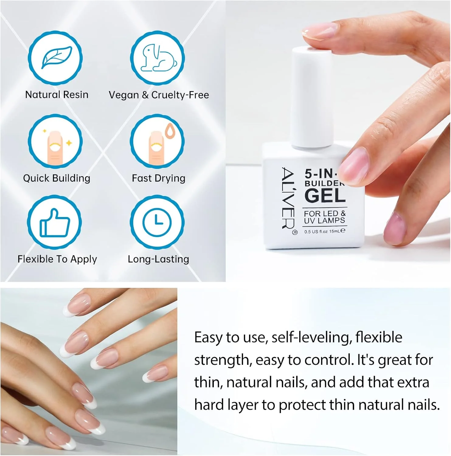 ژل بیلدر ناخن ALIVER شفاف (15 میلی لیتر)، تقویت کننده 5 در 1 UV، لایه پایه لاک، ژل سخت برای اکستنشن، ترمیم مانیکور هنری، تزئین، برچسب و جواهرات ژل بیلدر ناخن ALIVER شفاف (15 میلی لیتر)، تقویت کننده 5 در 1 UV، لایه پایه لاک، ژل سخت برای اکستنشن، ترمیم مانیکور هنری، تزئین، برچسب و جواهرات