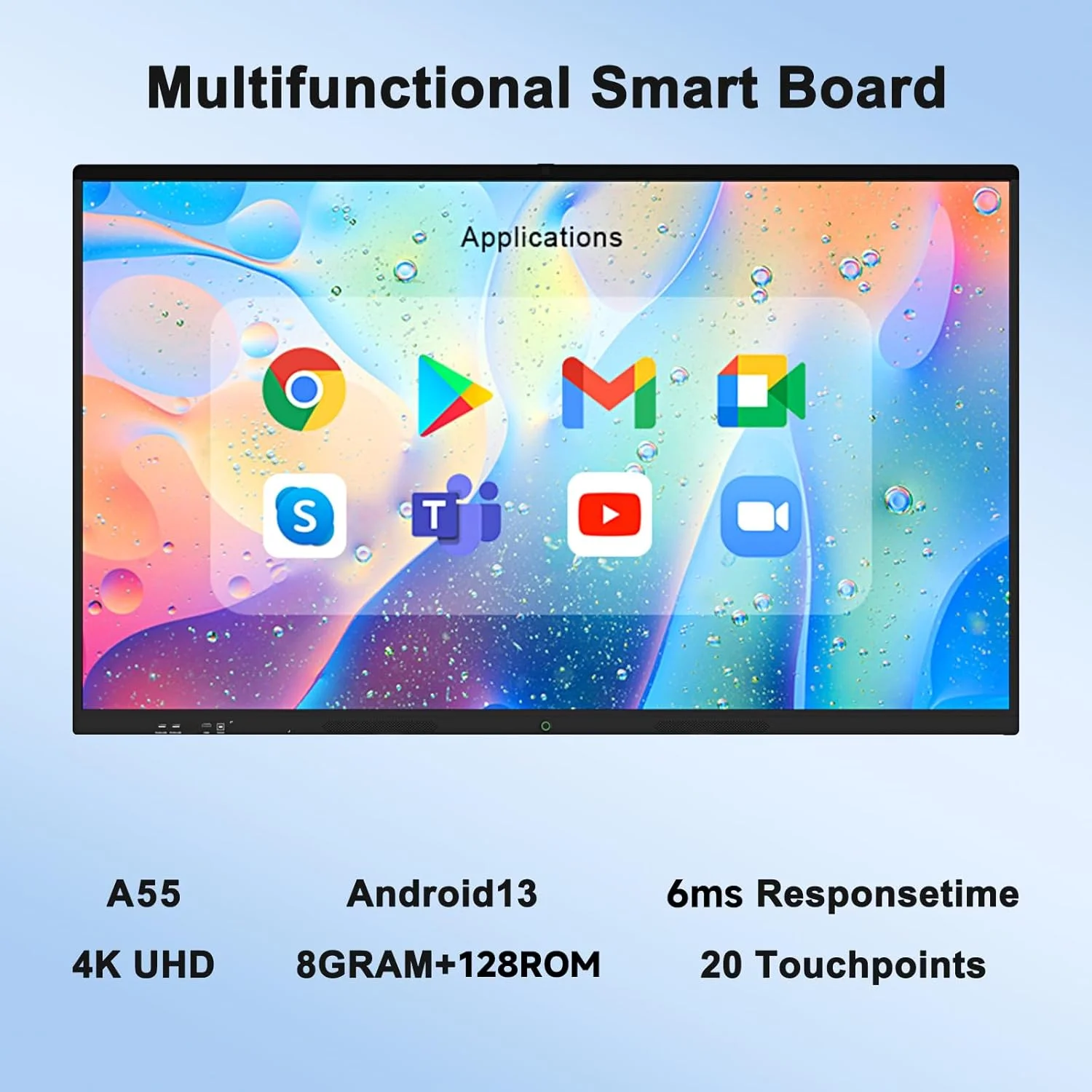 وایت برد هوشمند "۵۵، صفحه نمایش لمسی 4K UHD، وایت برد الکترونیکی با دوربین فوق العاده با کیفیت، سیستم عامل برنامه باز، وایت برد تعاملی برای دفتر کار، کلاس درس و خانه