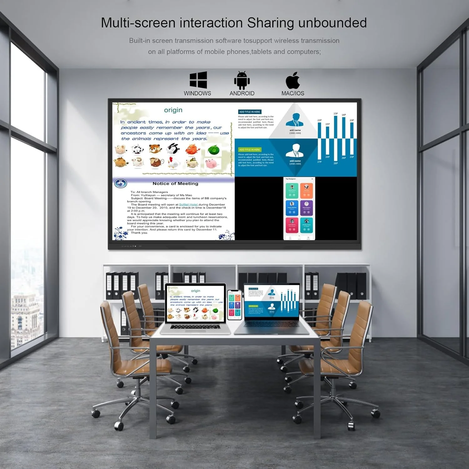 وایت برد هوشمند دیجیتال 65 اینچی، برد تعاملی صفحه لمسی 4K UHD، کامپیوتر SELFIE CAT برای کلاس درس و تجارت (برد + پایه مشکی)