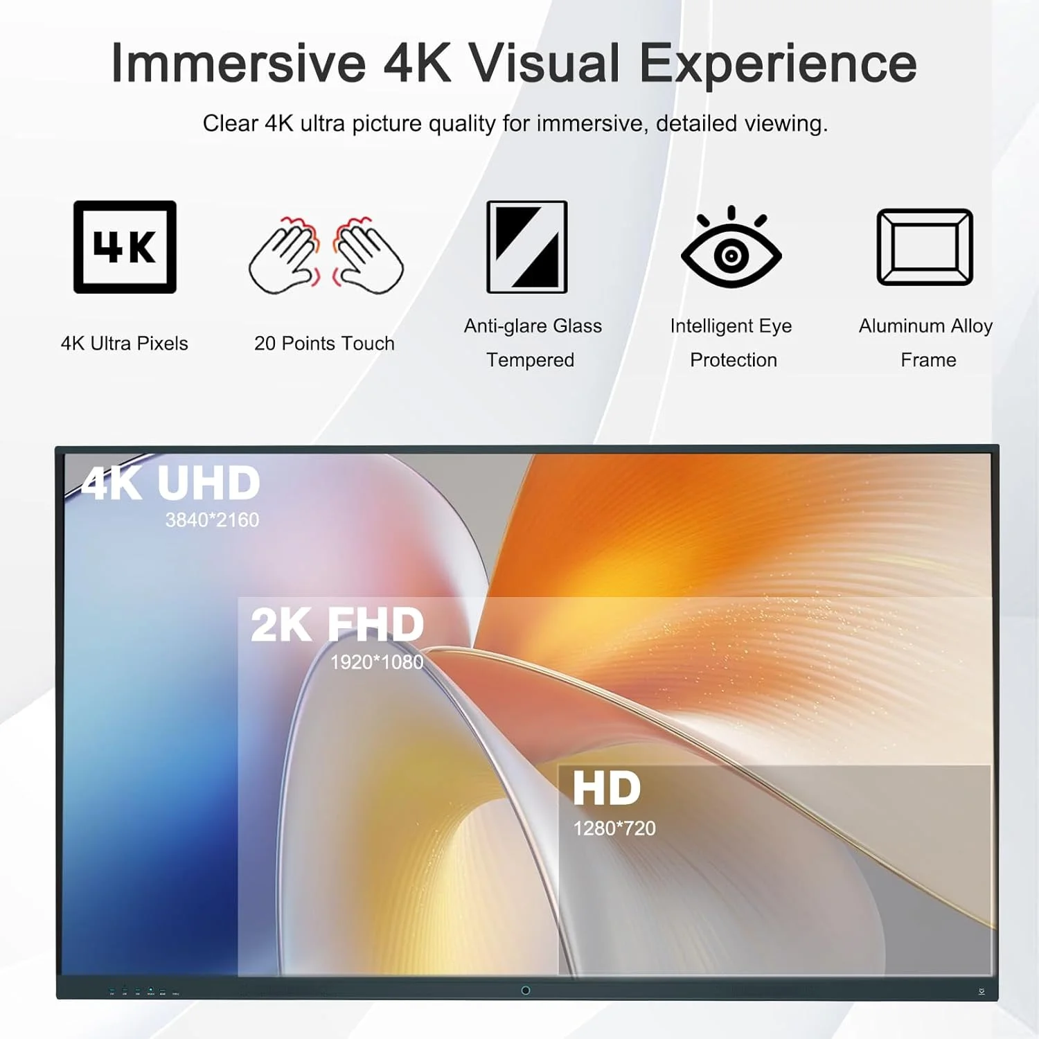 برد هوشمند 65 اینچ - صفحه نمایش لمسی 4K UHD، وایت برد دیجیتال، اندروید 12.0 با 8 گیگابایت رم + 128 گیگابایت حافظه داخلی، اکوسیستم برنامه باز، وایت برد تعاملی همه کاره برای کلاس درس و خانه (برد + پایه دیواری)