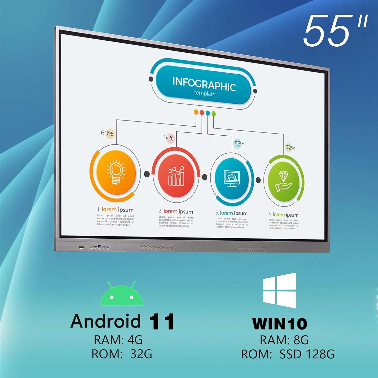 مانیتور لمسی تعاملی SELFIE CAT، تخته هوشمند 55 اینچ 4K UHD، تخته هوشمند لمسی تعاملی، تخته هوشمند برای کلاس درس Core i5-6 RAM 8GB+SSD 128GB (شامل پایه دیواری)