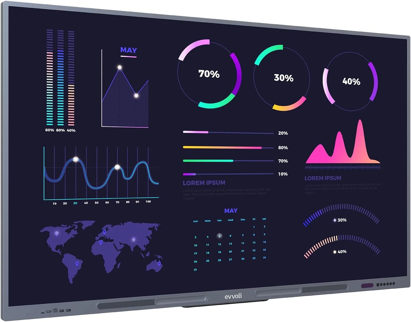 نمایشگر هوشمند تعاملی Evvoli 4K UHD، ال ای دی 75 اینچ، اندروید 13، 40 نقطه، فاصله لیزر 10 متری مدل 75EVID60X مشکی