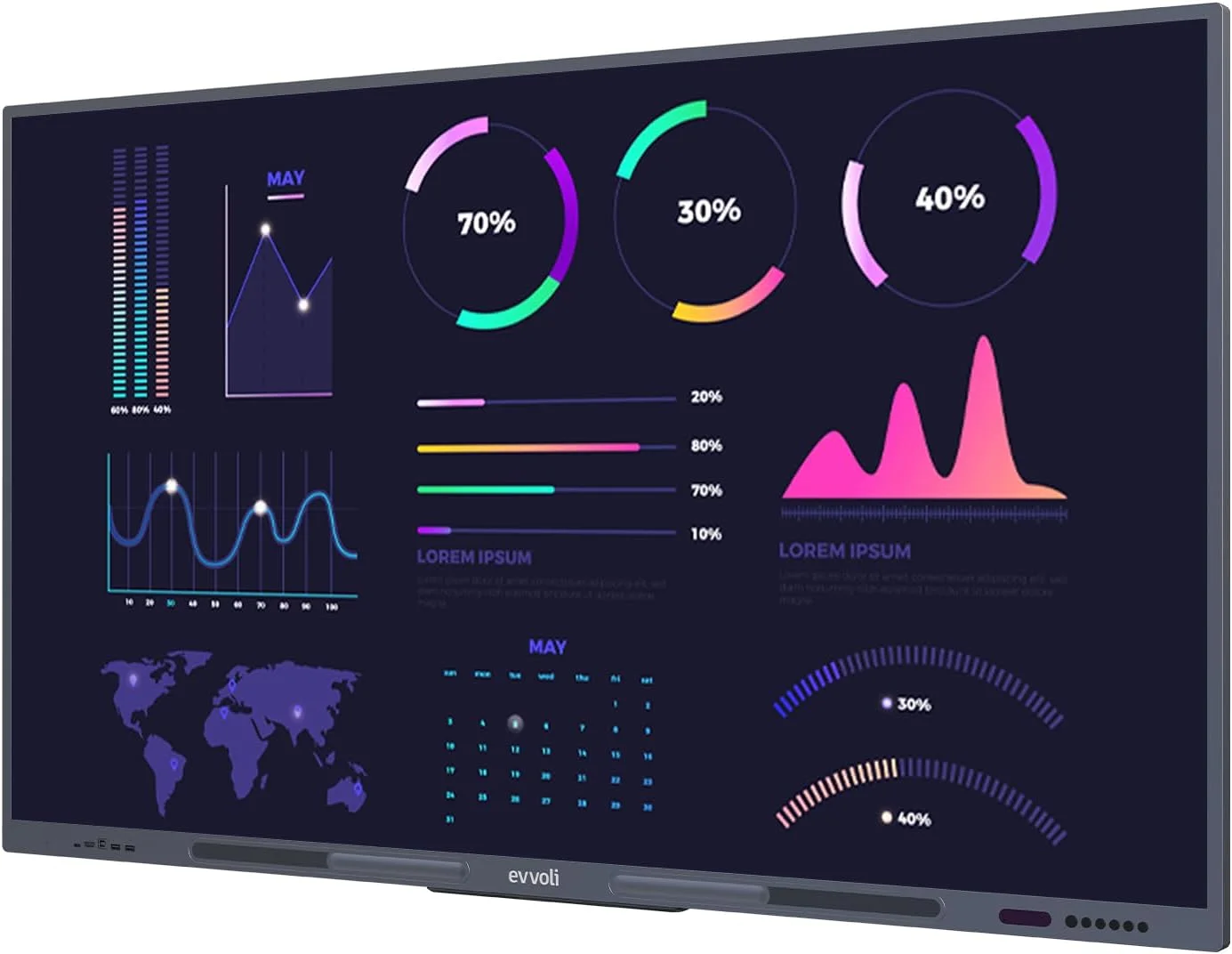 نمایشگر هوشمند تعاملی Evvoli 4K UHD، ال ای دی 65 اینچ، اندروید 13، 40 نقطه، فاصله لیزر 10 متری مدل 65EVID60X مشکی