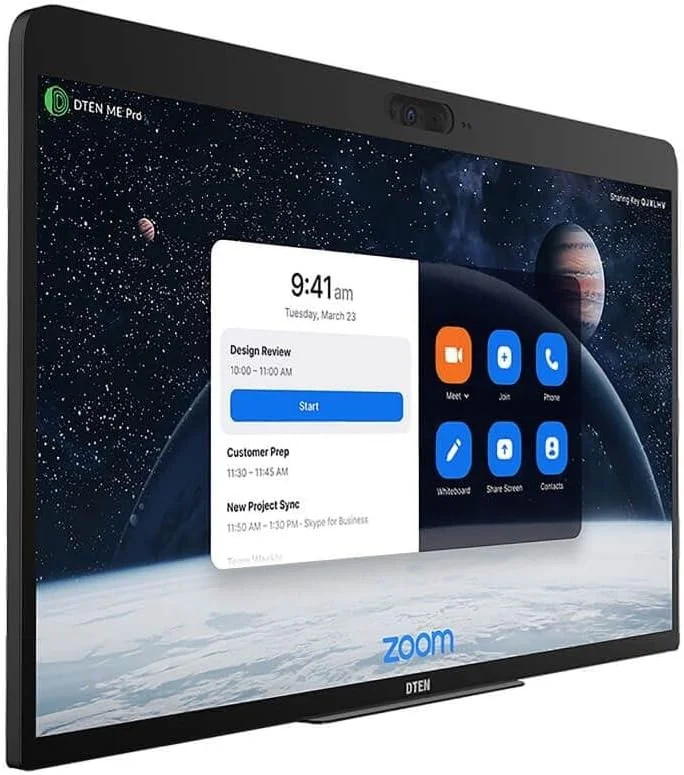 راهکار یکپارچه رومیزی DTEN ME Pro 27 اینچی برای همکاری، با اتصال هوشمند DTEN، مانیتور تعاملی با آرایه میکروفون، دوربین HD و بلندگوها