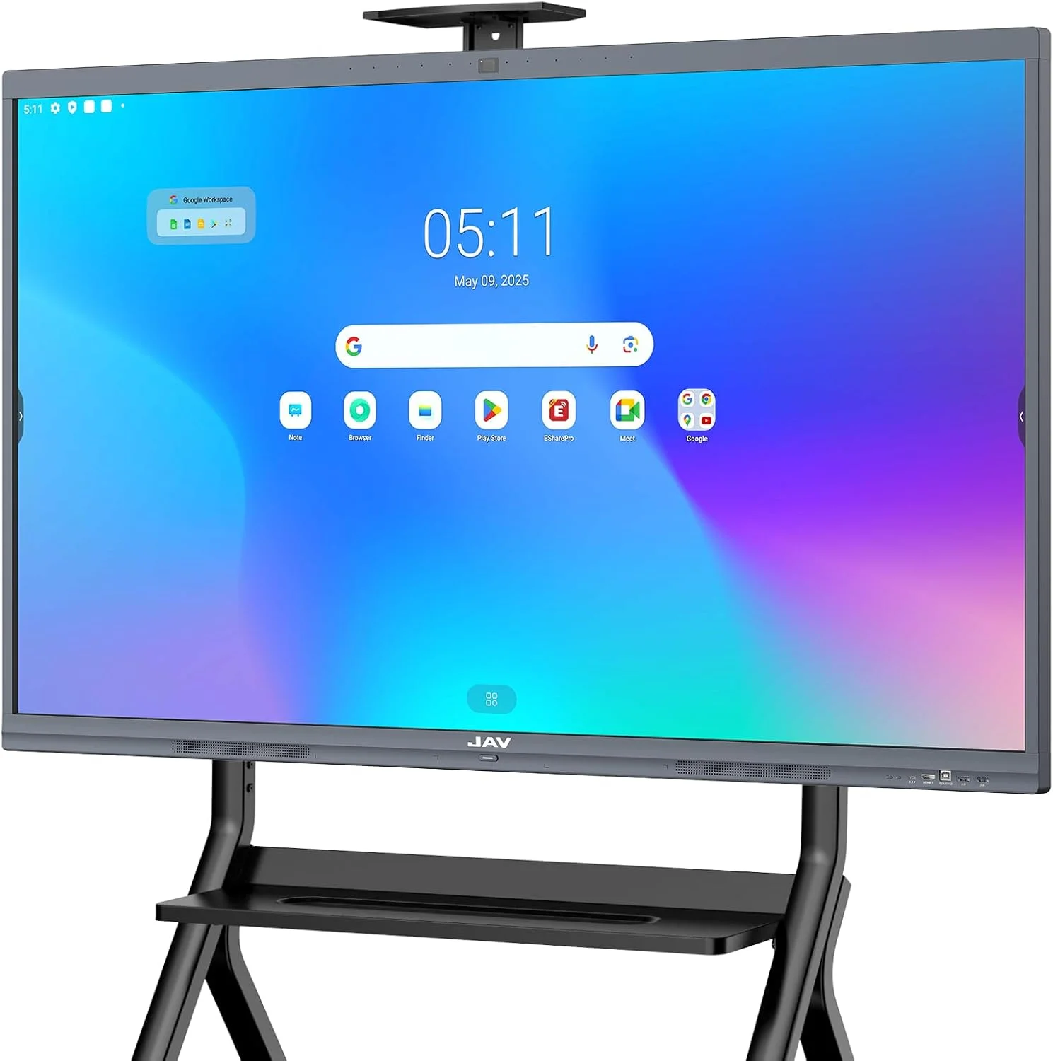 برد هوشمند JAV دارای گواهینامه Google EDLA، تخته سفید تعاملی 4K برای دفتر و کلاس درس، دوربین های دوگانه 48 مگاپیکسلی AI، ساندبار 2 x 16 واتی، سیستم عامل Android 14 با 8 گیگابایت رم + 128 گیگابایت حافظه داخلی (شامل پایه دیواری) (65 اینچ)