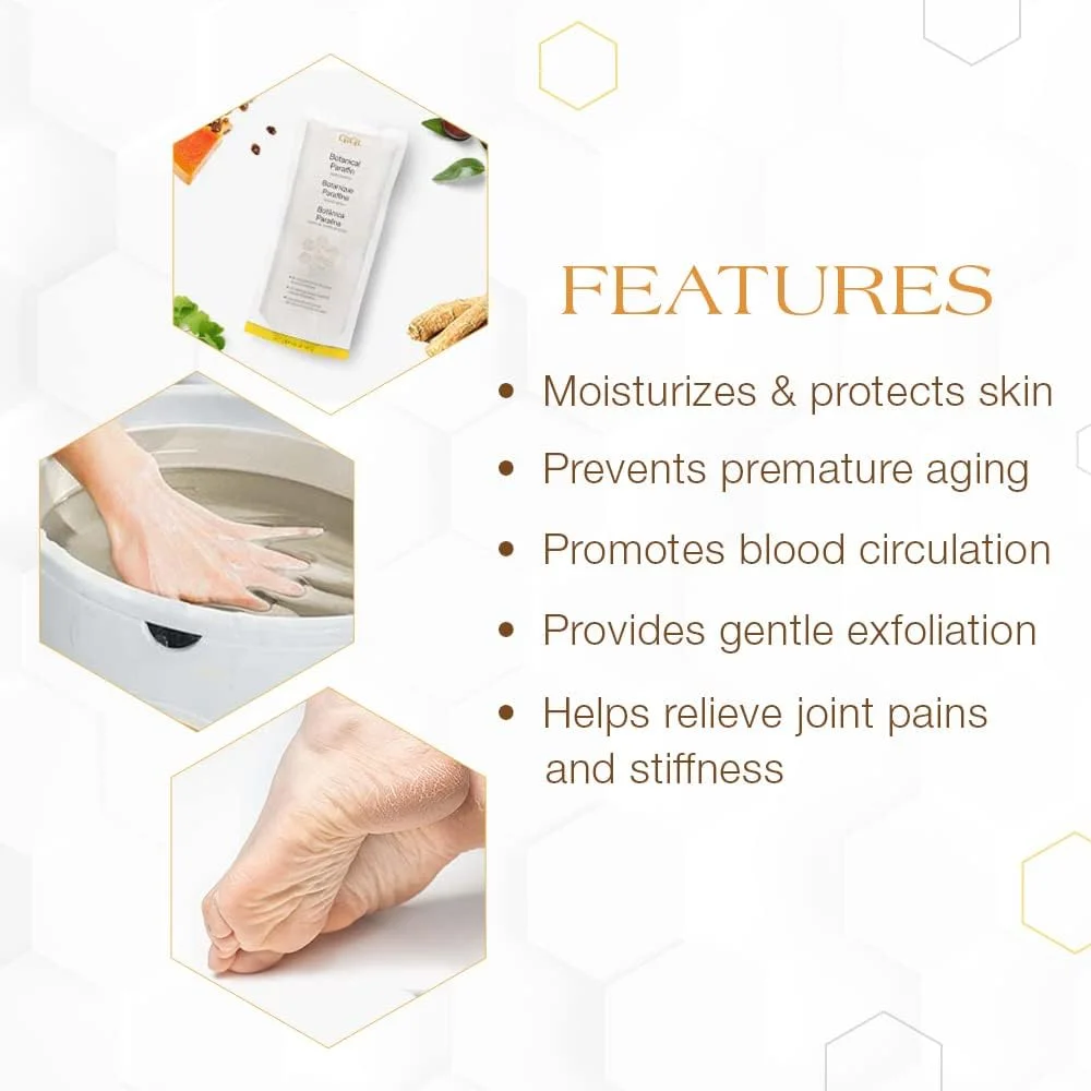 موم پارافین گیاهی با روغن جوجوبا جی‌جی – مناسب برای دست و پا، مرطوب کننده و با کیفیت اسپا برای دستگاه حمام و درمان پارافین، 450 گرم