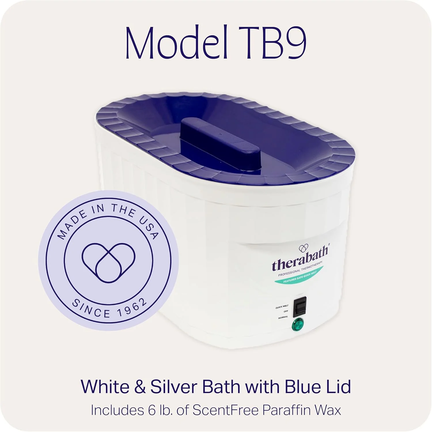 حمام پارافین حرفه ای ترموتراپی Therabath TB9 با حالت ذوب سریع جدید - درمان آرتروز، تسکین سفتی عضلات - برای دست ها، پاها، صورت و بدن، ساخت افتخارآمیز ایالات متحده آمریکا