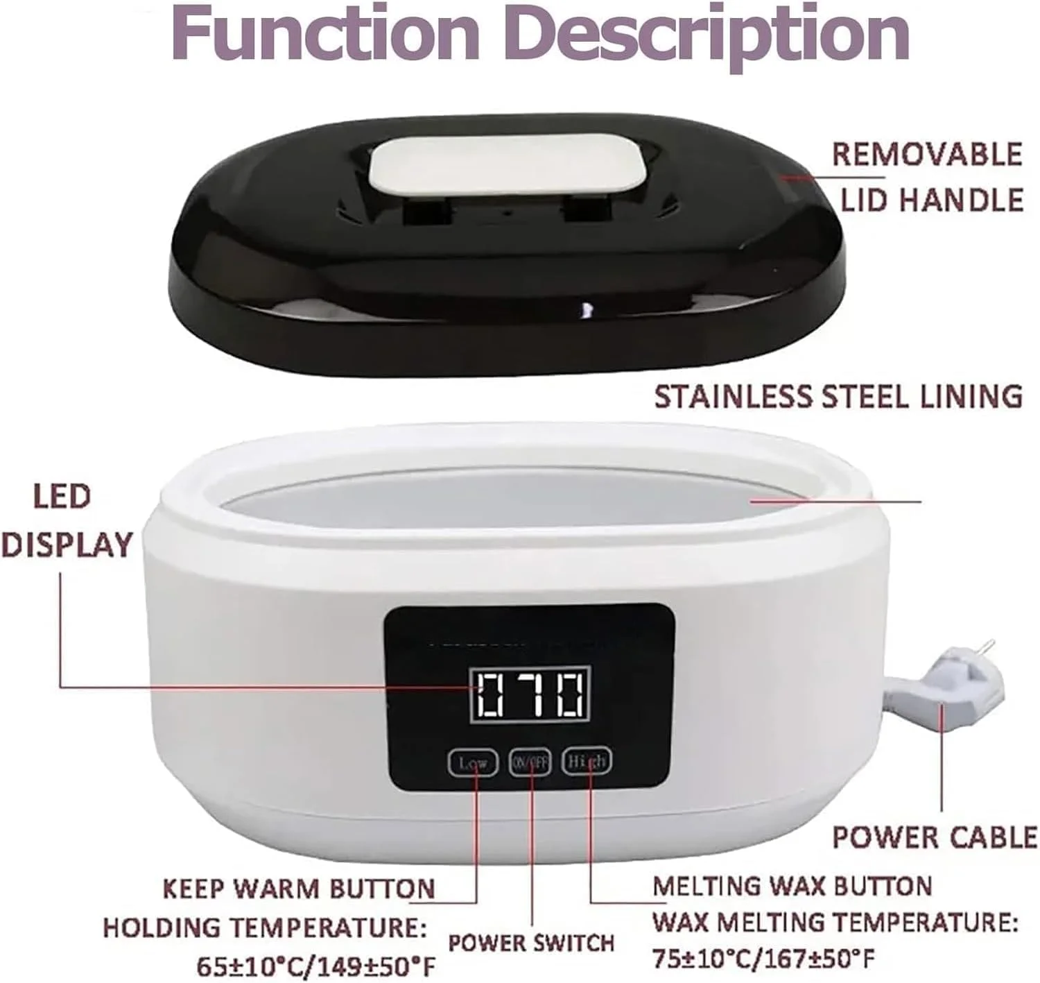 دستگاه پارافین تراپی دست و پا، دستگاه پارافین درمانی با ظرفیت بزرگ، هیتر پارافین 200 وات، حمام پارافین با قابلیت تنظیم دما و ذوب سریع، 3500 میلی لیتر، برای پوست صاف و نرم