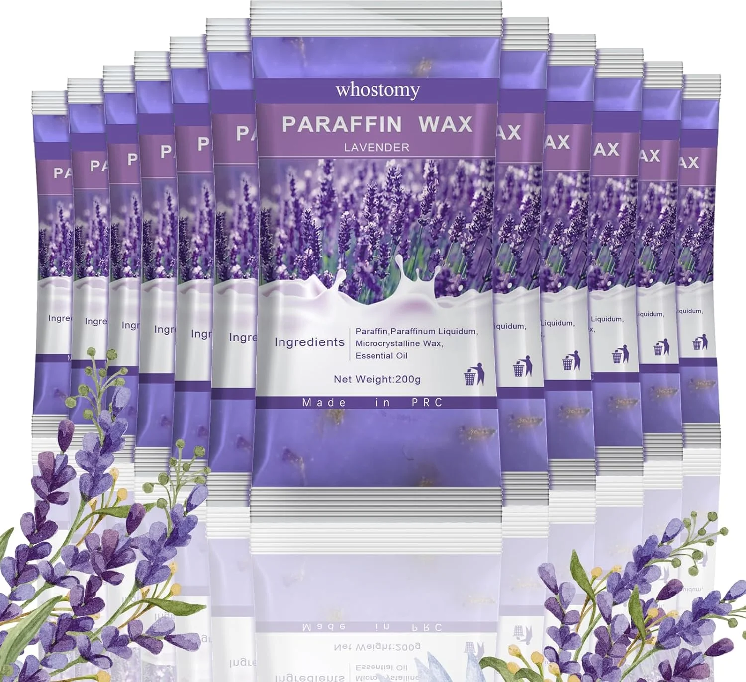 موم پارافین، بسته 12 عددی، موم پارافین برای دست و پا، بلوک های موم پارافین ذوب داغ برای حمام پارافین، رایحه اسطوخودوس + گل های خشک، تسکین دهنده خستگی عضلات، تغذیه کننده پوست خشک