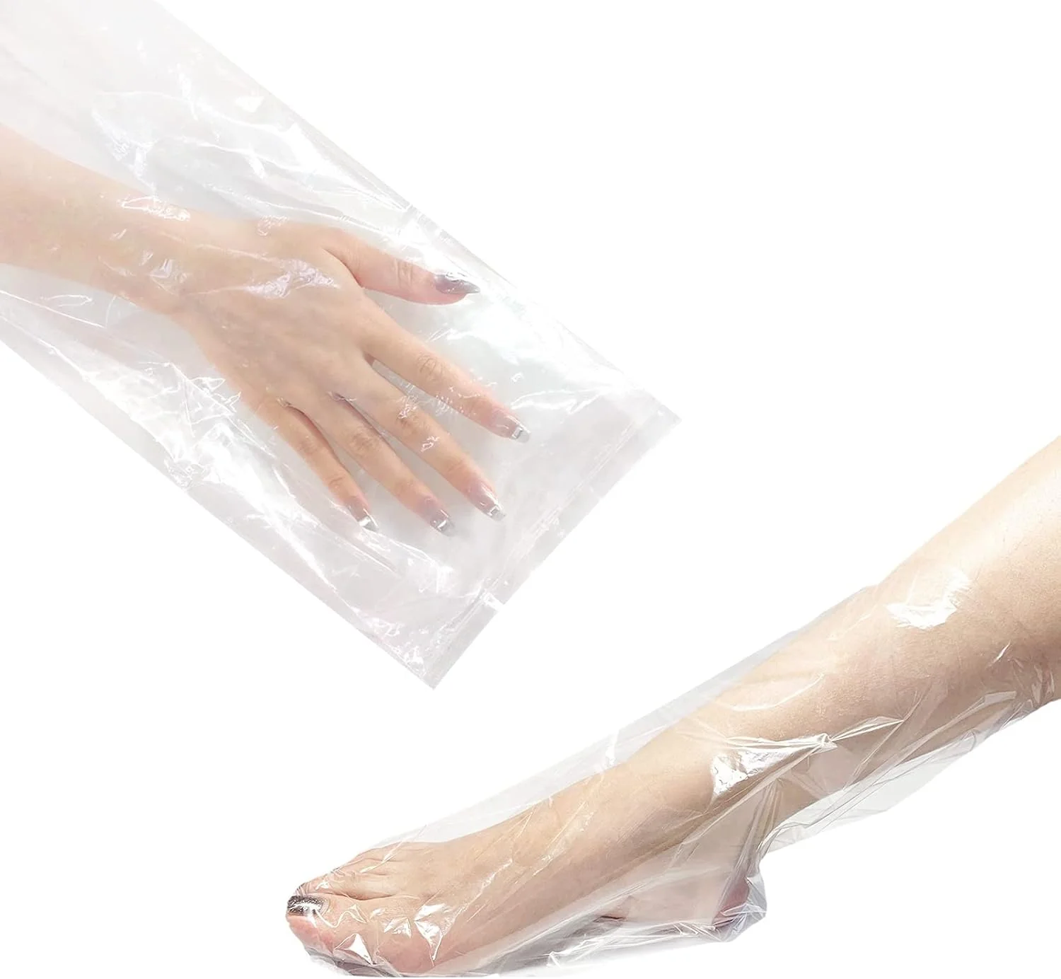 آسترهای یکبار مصرف دست و پا، آسترهای دستکش حرارتی، آسترهای حمام پارافین، جوراب و دستکش پلاستیکی برای درمان موم داغ (100 عدد)