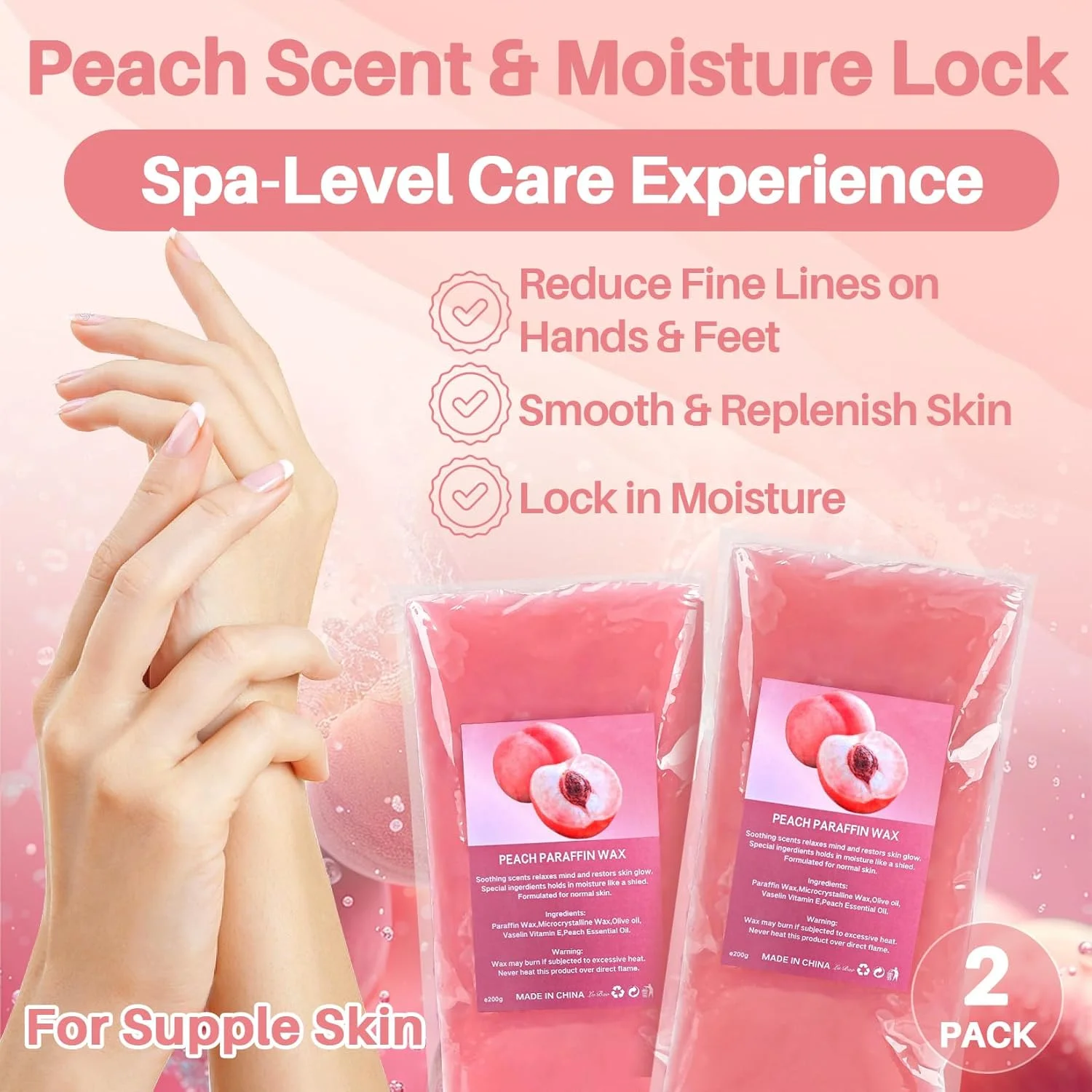 بسته 2 عددی پارافین با رایحه هلو - پارافین برای دست و پا، مناسب پوست خشک، آبرسان و مغذی