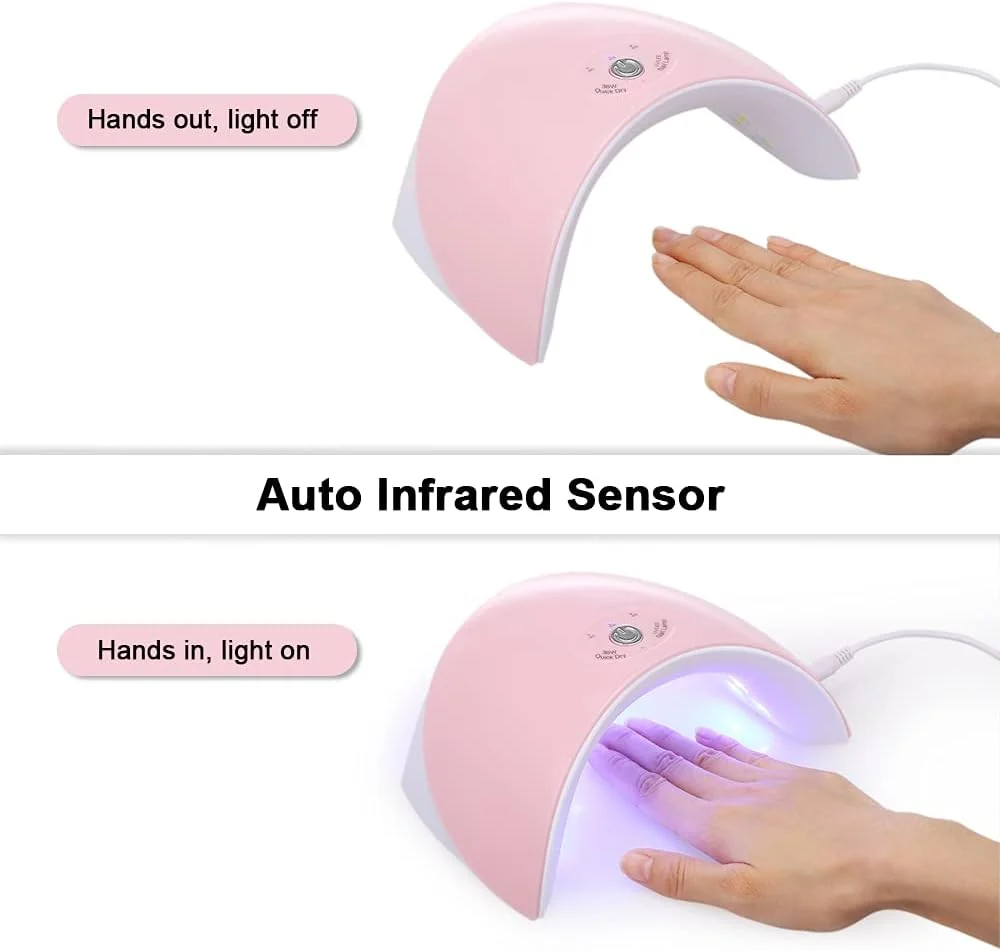 دستگاه خشک کن لاک ناخن UV LED 36 وات با 12 چراغ LED، مناسب برای خشک کردن ژل ناخن، ابزار طراحی ناخن سالن