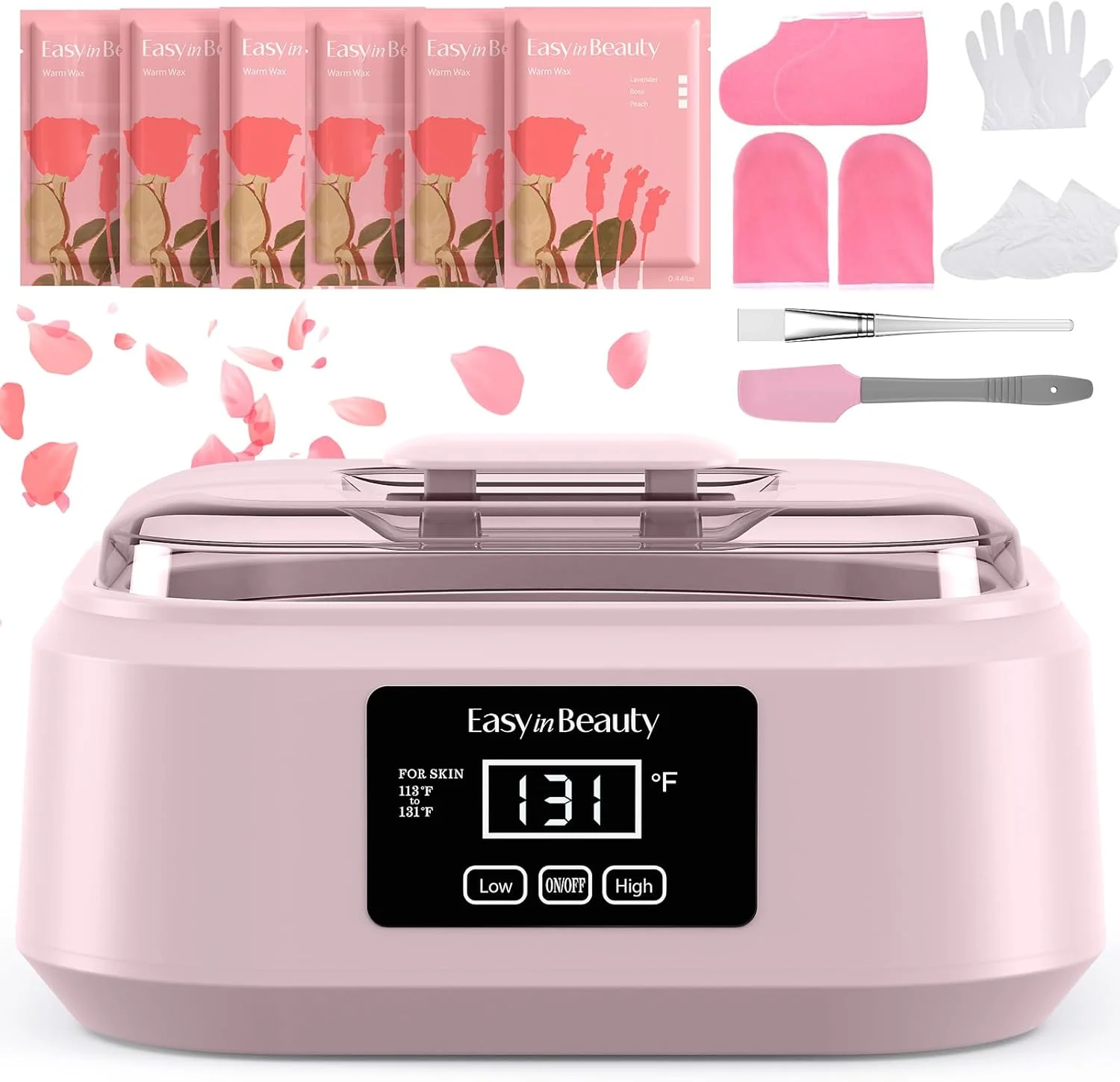 دستگاه پارافین تراپی EasyinBeauty برای دست و پا، گرم کننده پارافین لمسی 3000 میلی لیتری با 6 بسته موم رز (1.2 کیلوگرم)، اسپا پارافین داغ برای درمان، حمام پارافین برای پوست صاف و نرم