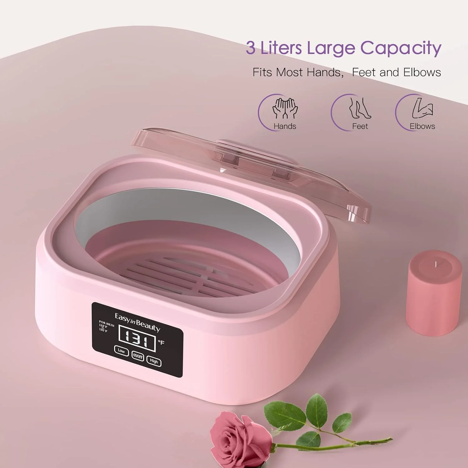 دستگاه پارافین تراپی EasyinBeauty برای دست و پا، گرم کننده پارافین لمسی 3000 میلی لیتری با 6 بسته موم رز (1.2 کیلوگرم)، اسپا پارافین داغ برای درمان، حمام پارافین برای پوست صاف و نرم