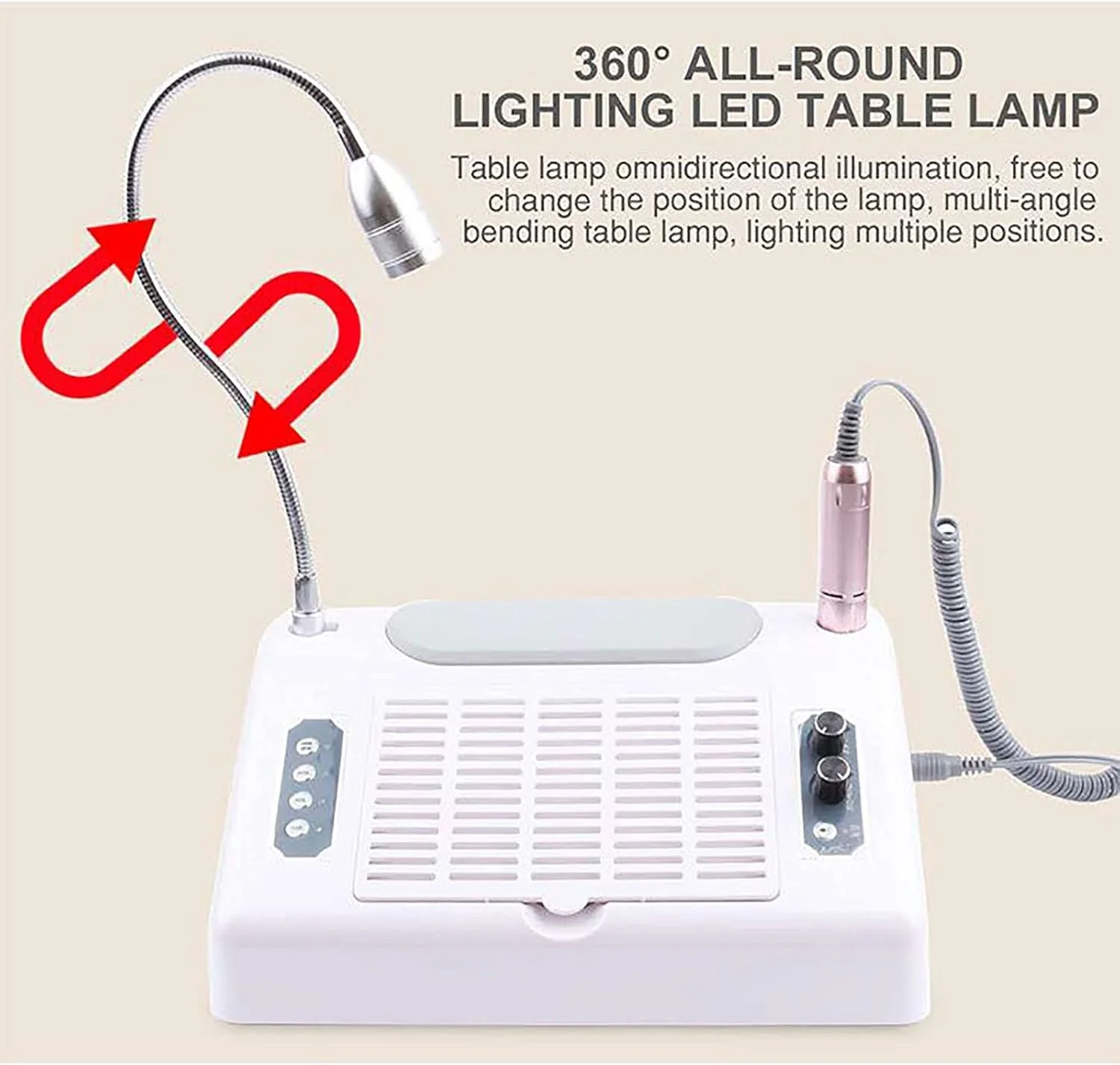 دستگاه مانیکور برقی 5 در 1، لامپ LED ناخن UV، جمع کننده گرد و غبار ناخن، خشک کن ناخن با لامپ LED رومیزی برای استفاده در سالن و منزل برای مانیکور ناخن های اکریلیک