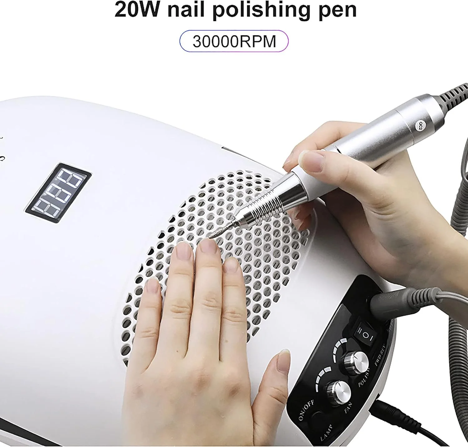 دستگاه ۳ در ۱: خشک کن لاک ناخن، دستگاه دریل برقی ناخن، جمع کننده گرد و غبار ناخن، جاروبرقی مکنده، مانیکور ناخن برای ناخن های اکریلیک