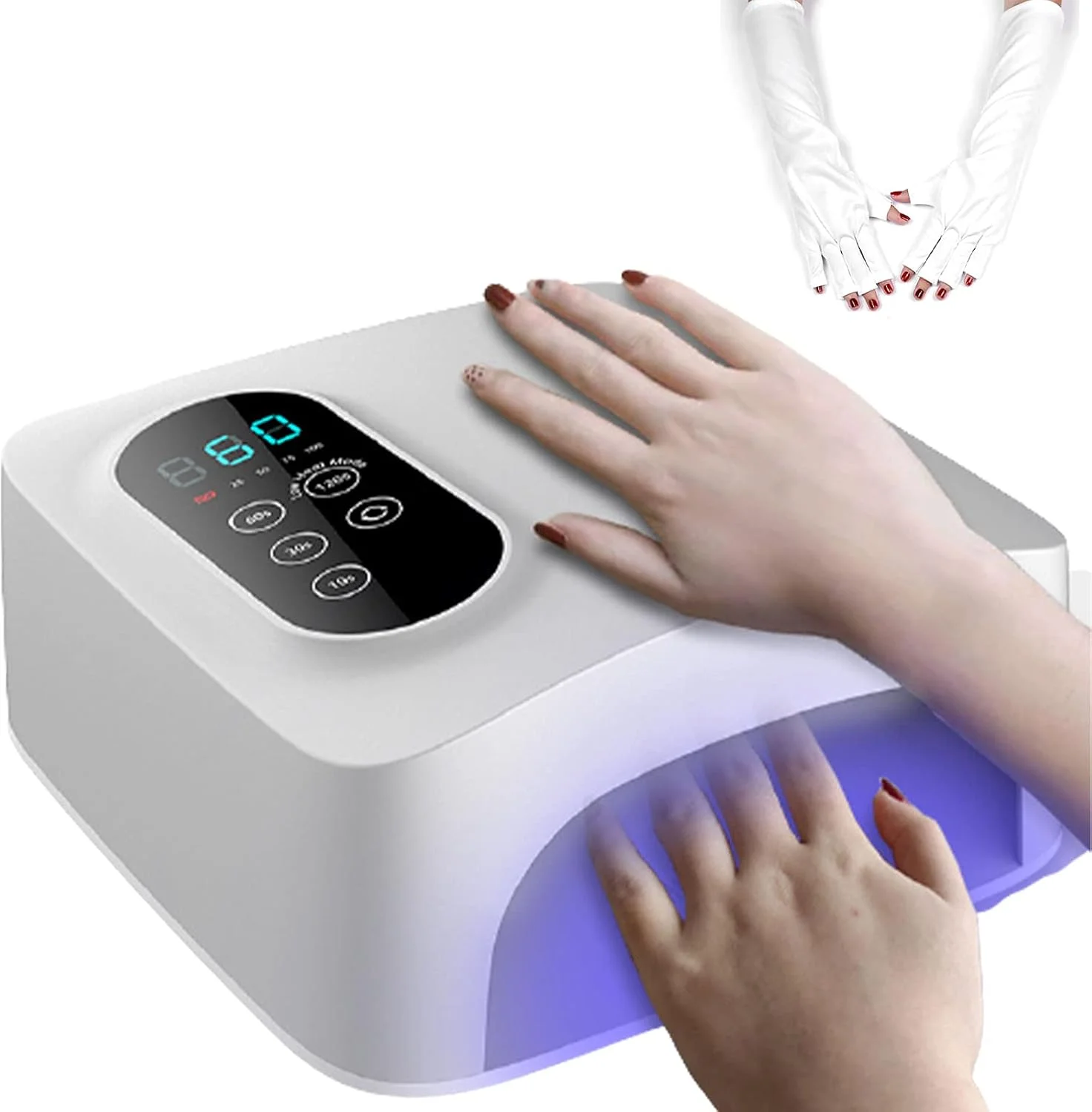 دستگاه خشک کن لاک ناخن LED UV 72 وات قابل شارژ 15600mAH حرفه ای، مناسب برای انواع لاک ژل به همراه دستکش ضد UV دستگاه خشک کن لاک ناخن LED UV 72 وات قابل شارژ 15600mAH حرفه ای، مناسب برای انواع لاک ژل به همراه دستکش ضد UV