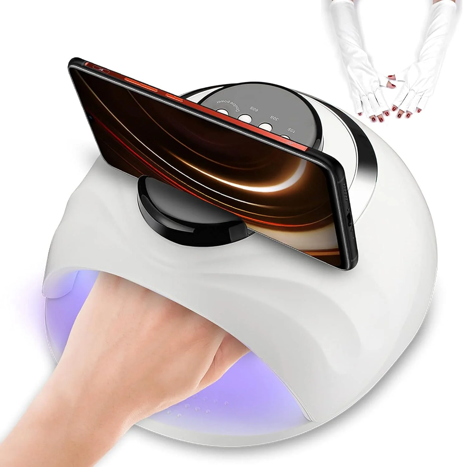 دستگاه خشک کن لاک ناخن LED UV 168 وات با نگهدارنده تلفن برای خشک کردن انواع لاک ژل UV، تایمر و سنسور خودکار دستگاه خشک کن لاک ناخن LED UV 168 وات با نگهدارنده تلفن برای خشک کردن انواع لاک ژل UV، تایمر و سنسور خودکار