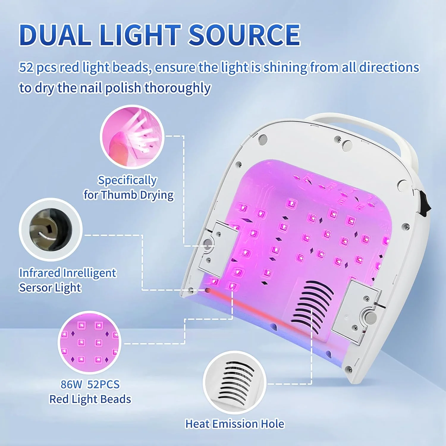 دستگاه خشک کن ناخن قابل حمل شارژی حرفه ای 86 وات UV LED با 4 تنظیم تایمر و سنسور هوشمند
