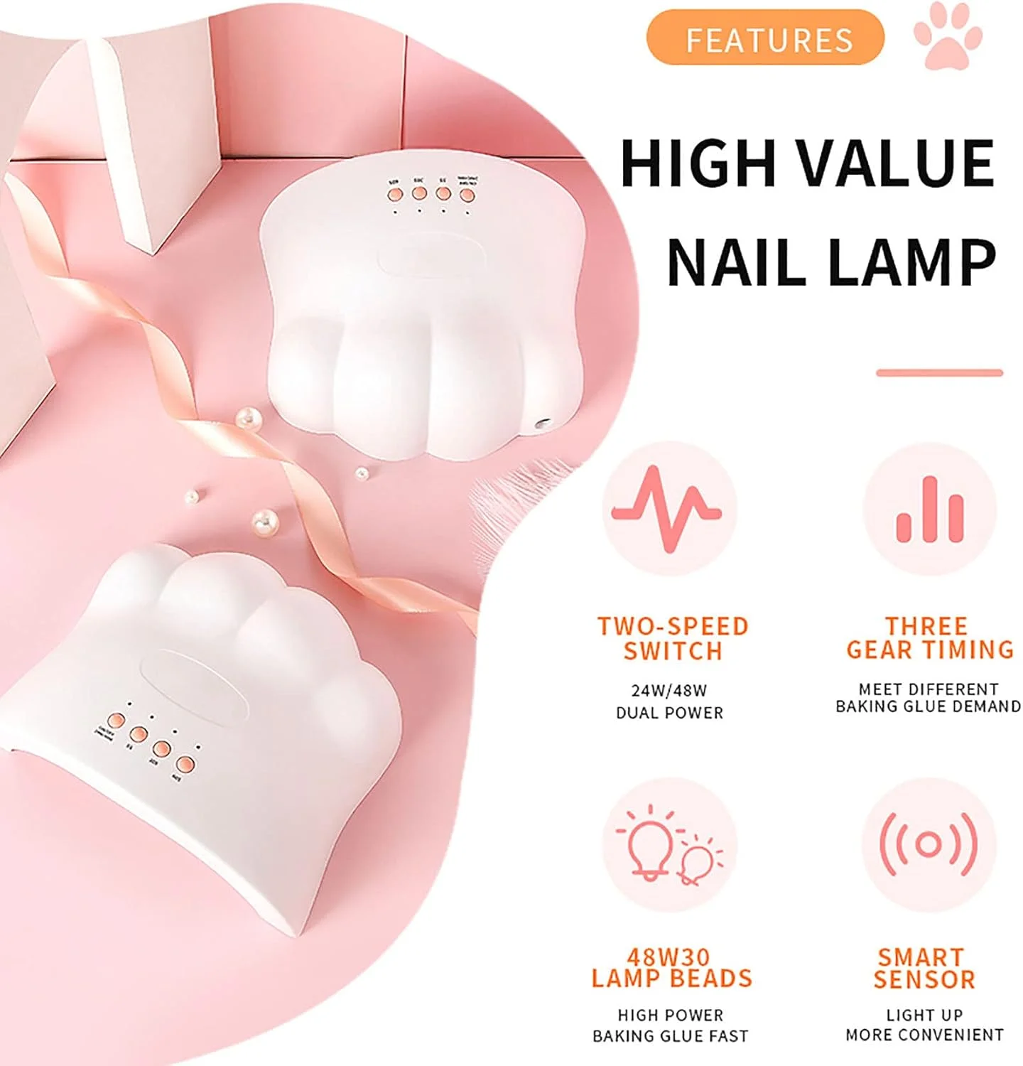 چراغ خشک کن ناخن LED طرح پنجه گربه، 48 وات، سنسور حرکتی، ابزار مانیکور