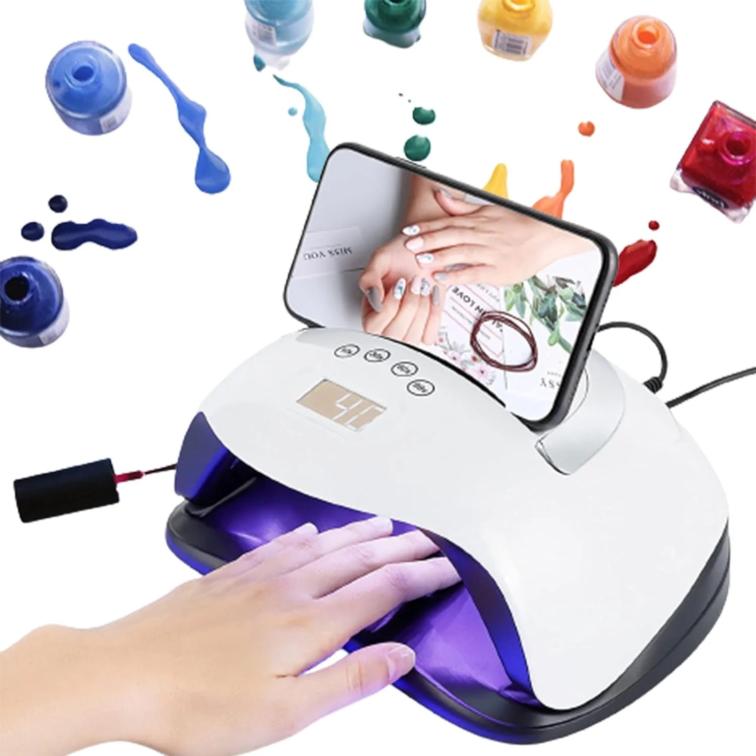 دستگاه خشک کن لاک ناخن LED UV قابل حمل 168 وات، دستگاه مانیکور و پدیکور لاک ژل با سنسور هوشمند و تایمر