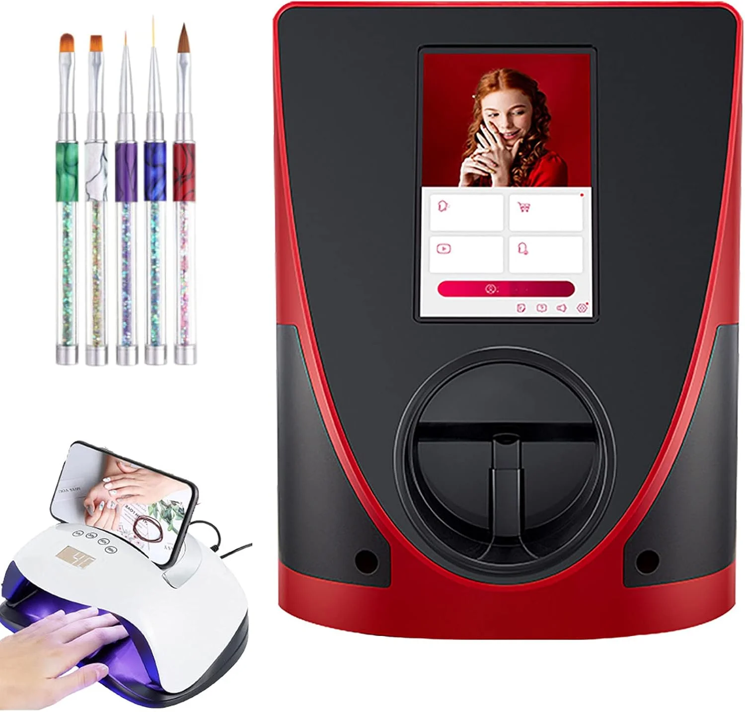 دستگاه چاپ ناخن موبایل، تجهیزات حرفه ای طراحی ناخن برای ابزار مانیکور به همراه بسته برس لاک ناخن و لامپ خشک کن ناخن با بیش از 1500 طرح دستگاه چاپ ناخن موبایل، تجهیزات حرفه ای طراحی ناخن برای ابزار مانیکور به همراه بسته برس لاک ناخن و لامپ خشک کن ناخن با بیش از 1500 طرح