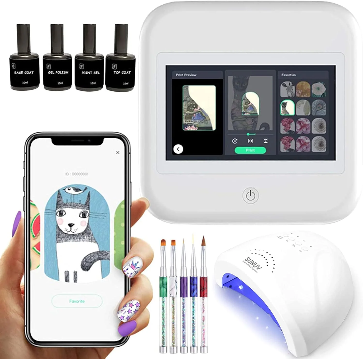 دستگاه چاپ ناخن سه بعدی اتوماتیک با صفحه لمسی، ست مانیکور سالن ناخن به همراه بسته برس لاک ناخن و لامپ خشک کن ناخن با بیش از 1500 طرح