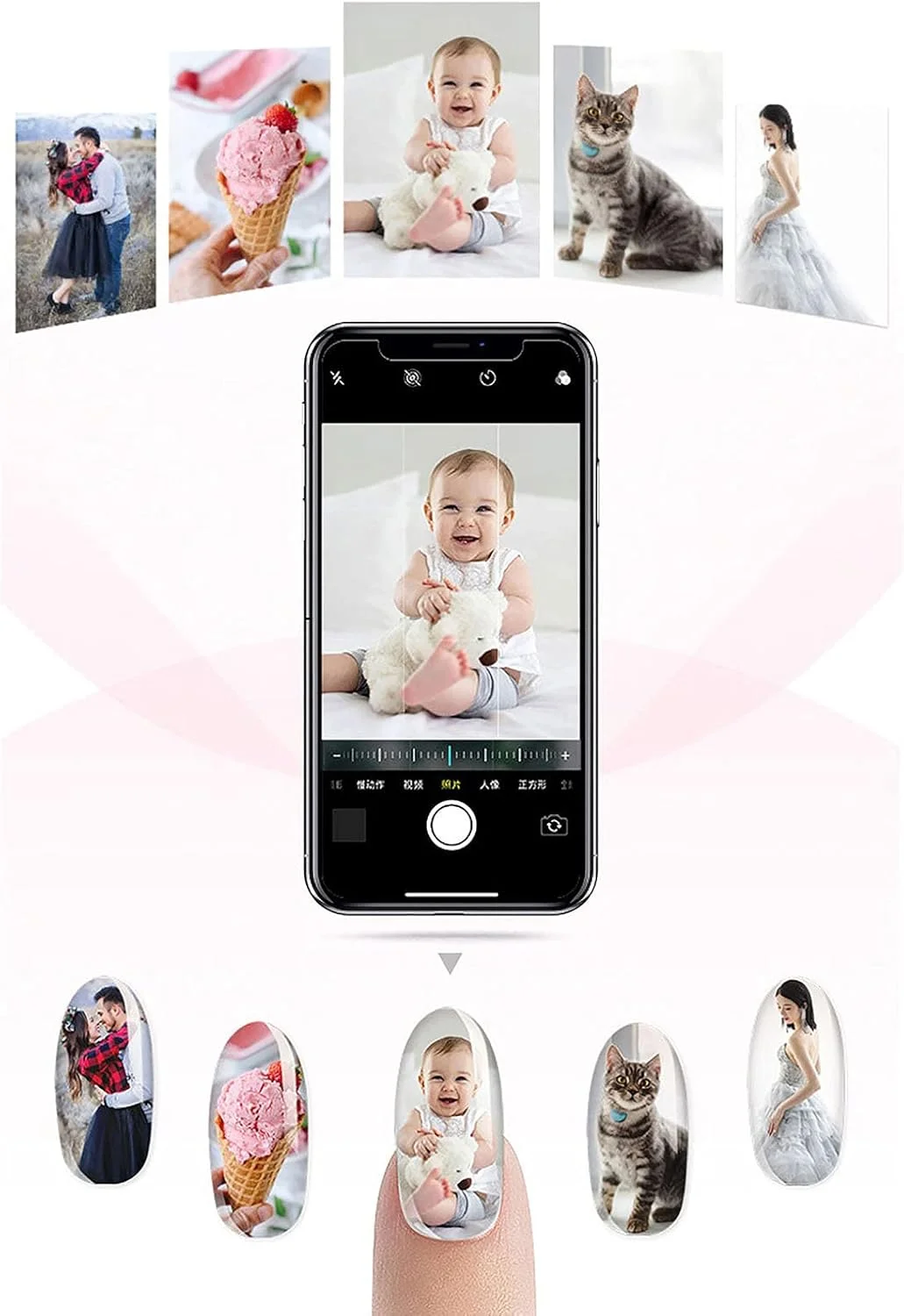 دستگاه چاپ ناخن هوشمند اتوماتیک موبایل سه بعدی به همراه ژل ناخن، لاک ناخن، برس و لامپ