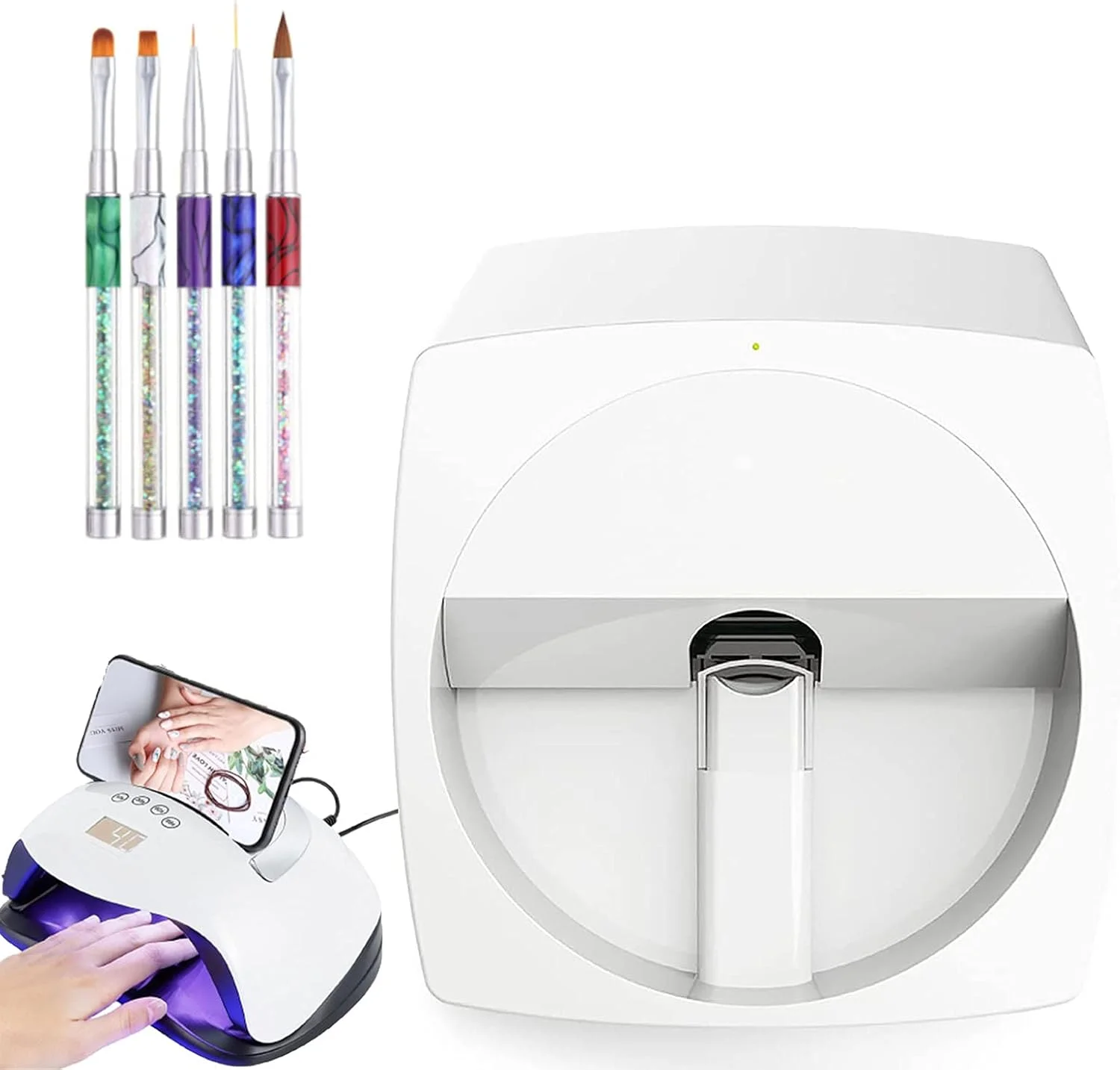 دستگاه چاپ ناخن اتوماتیک موبایل سه بعدی، مناسب برای طراحی ناخن در منزل، به همراه ژل ناخن، لاک ناخن، برس و لامپ ناخن دستگاه چاپ ناخن اتوماتیک موبایل سه بعدی، مناسب برای طراحی ناخن در منزل، به همراه ژل ناخن، لاک ناخن، برس و لامپ ناخن