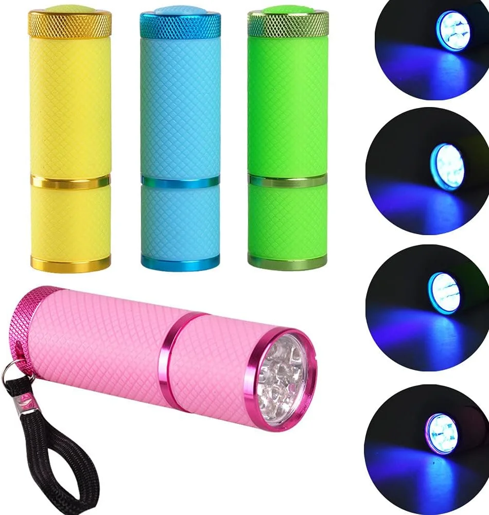 چراغ قوه LED، چراغ قوه کوچک با 9 چراغ LED، چراغ قابل حمل UV LED خشک کن ناخن برای ابزار طراحی ناخن صورتی