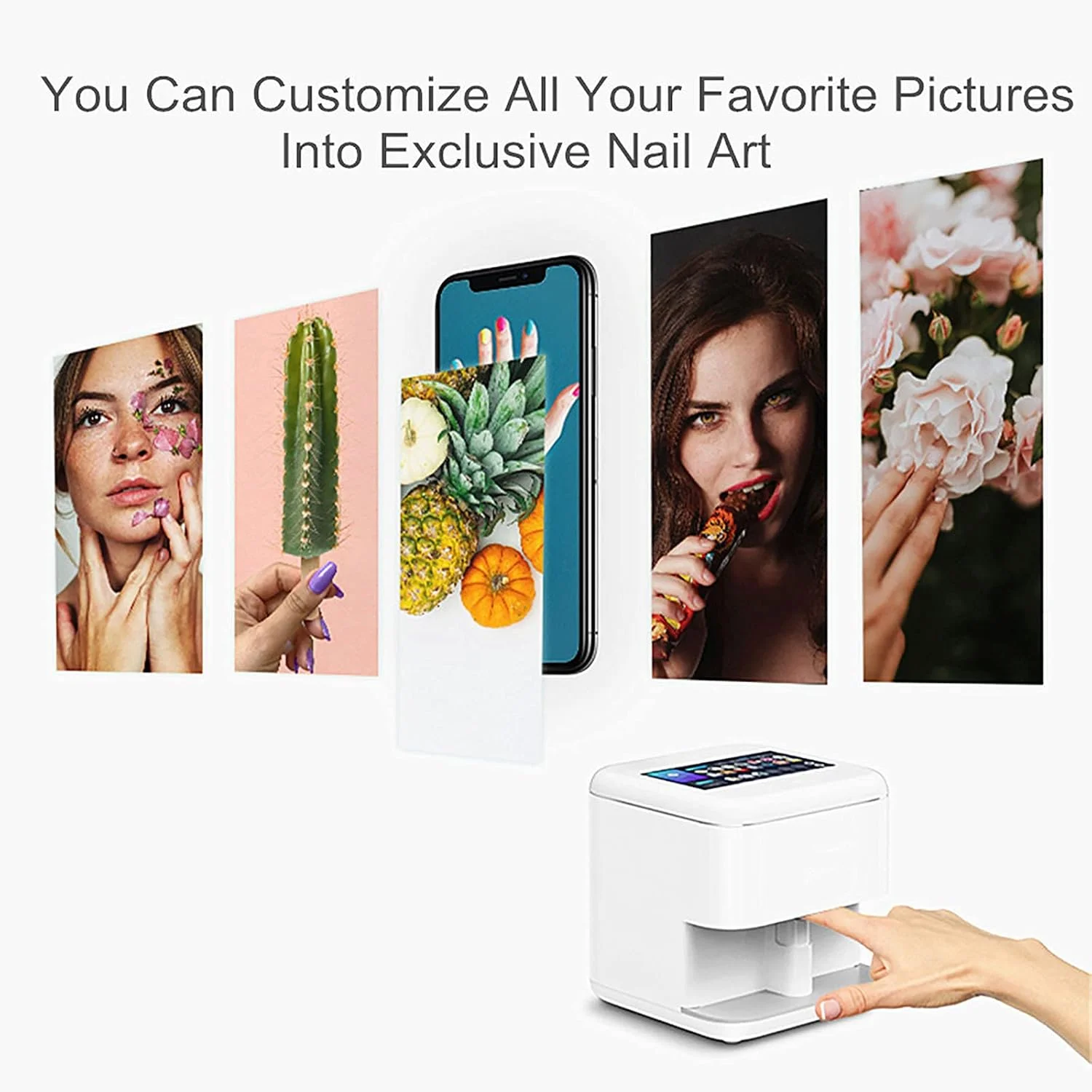 دستگاه چاپ ناخن سه بعدی اتوماتیک با صفحه لمسی، ست مانیکور سالن ناخن به همراه بسته برس لاک ناخن و لامپ خشک کن ناخن با بیش از 1500 طرح
