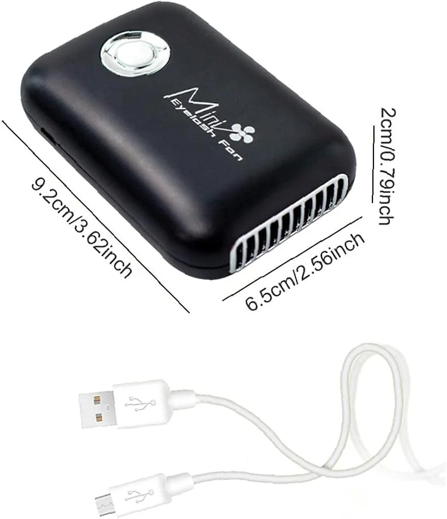 پنکه دستی مژه، مینی USB قابل شارژ، پنکه خنک کننده خشک کننده سریع، ابزار آرایش مشکی، مینی سشوار